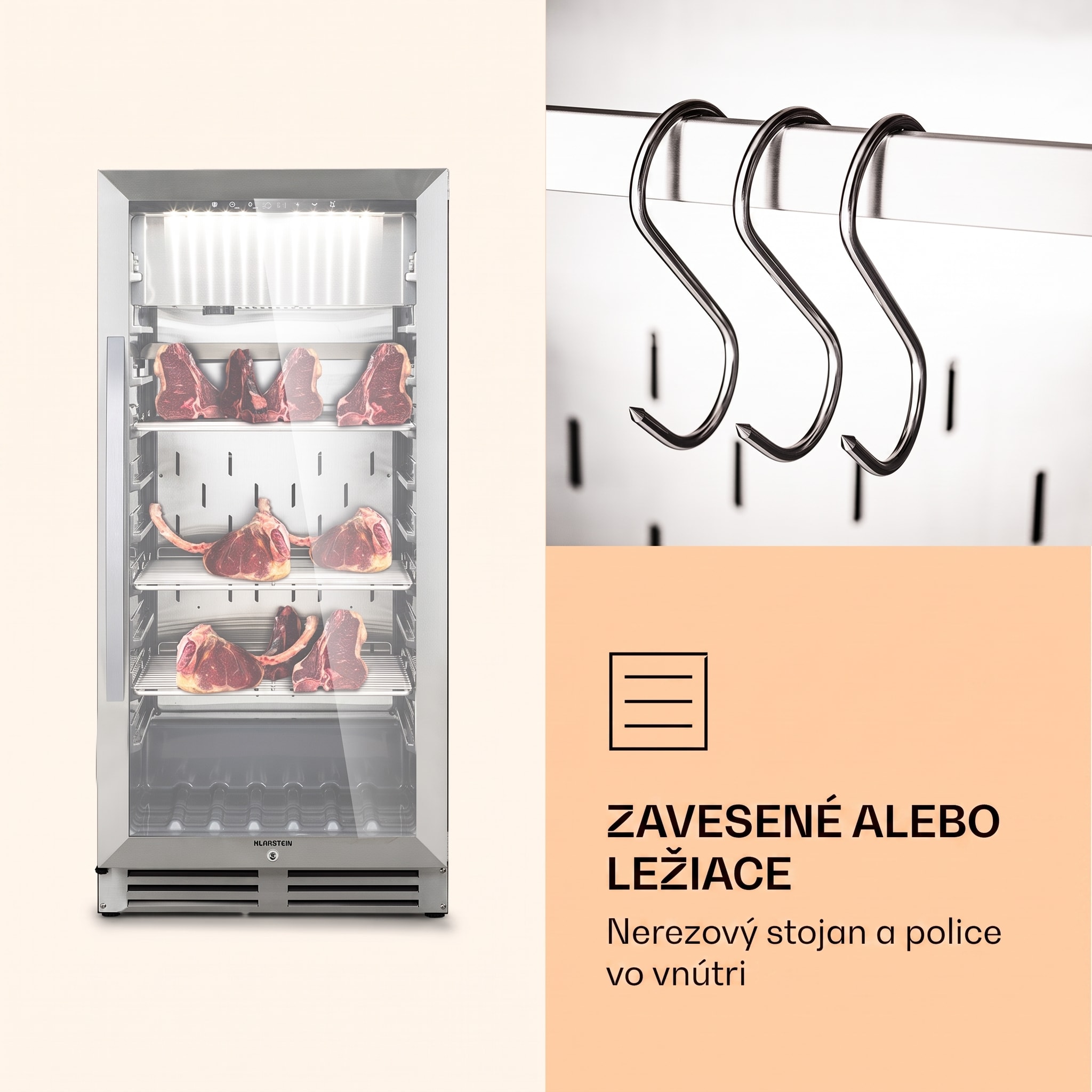 Klarstein Steakhouse Pro 233 skrinka na zrenie mäsa 1 zóna 233 l 1-25°C dotyková Panorama – Obrázok 4