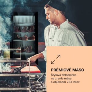 Klarstein Steakhouse Pro 233 Onyx, chladnička na zrenie mäsa, 1 zóna, 233 l, 1-25°C, dotykový displej, panoramatické okno