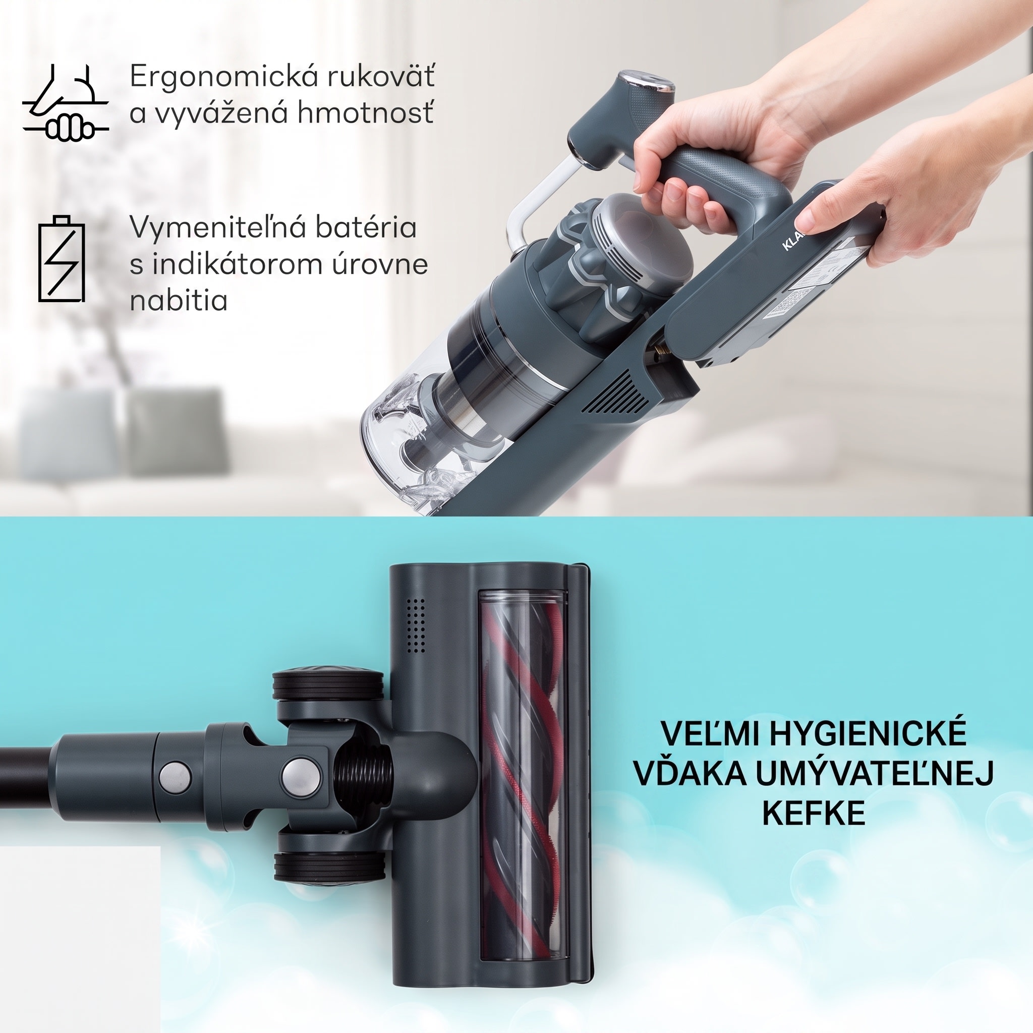 Klarstein LARMA, vysávač, akumulátorový, bezvreckový, maximálna doba prevádzky 45min, LED – Obrázok 5
