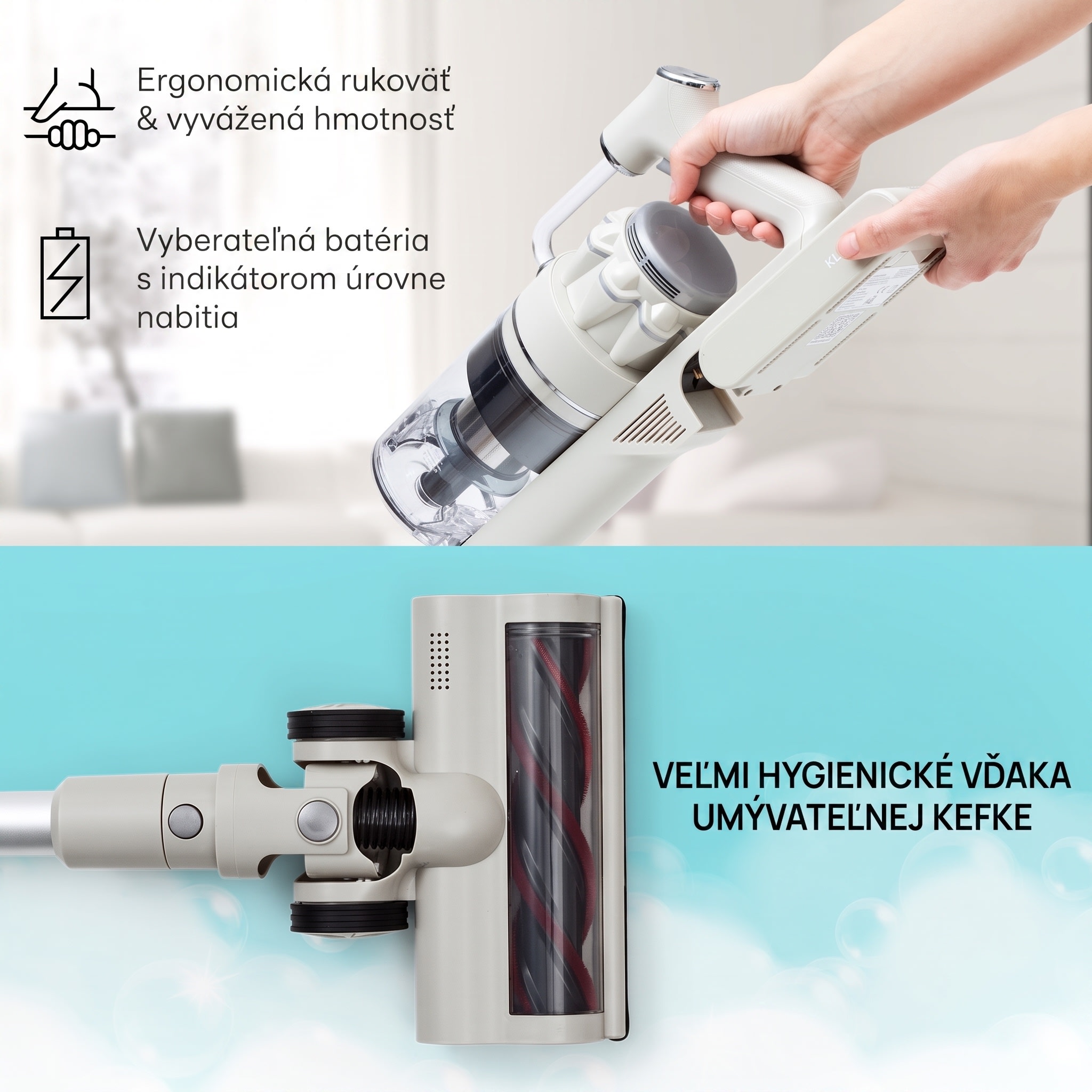 Klarstein LARMA bezvreckový bezkáblový vysávač, batéria 45 min výdrž, max. LED – Obrázok 5
