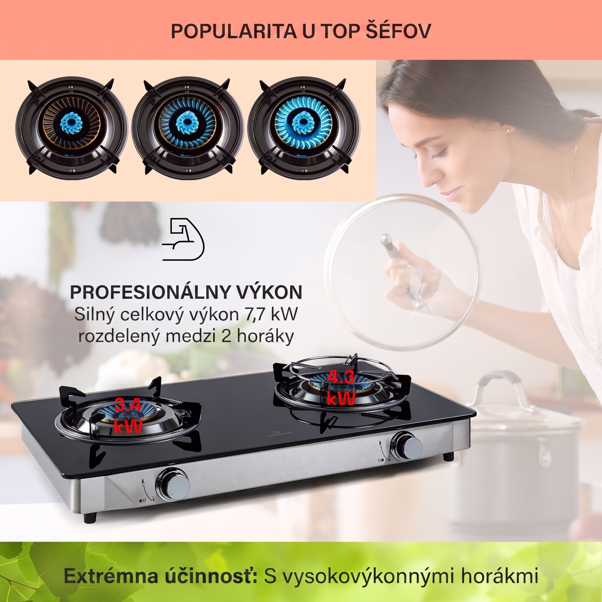 Klarstein Barzona 2, kempingový varič, 2 horáky, 3,4 kW a 4,3 kW, sklenená doska, kryt z nehrdzavejúcej ocele – Obrázok 2