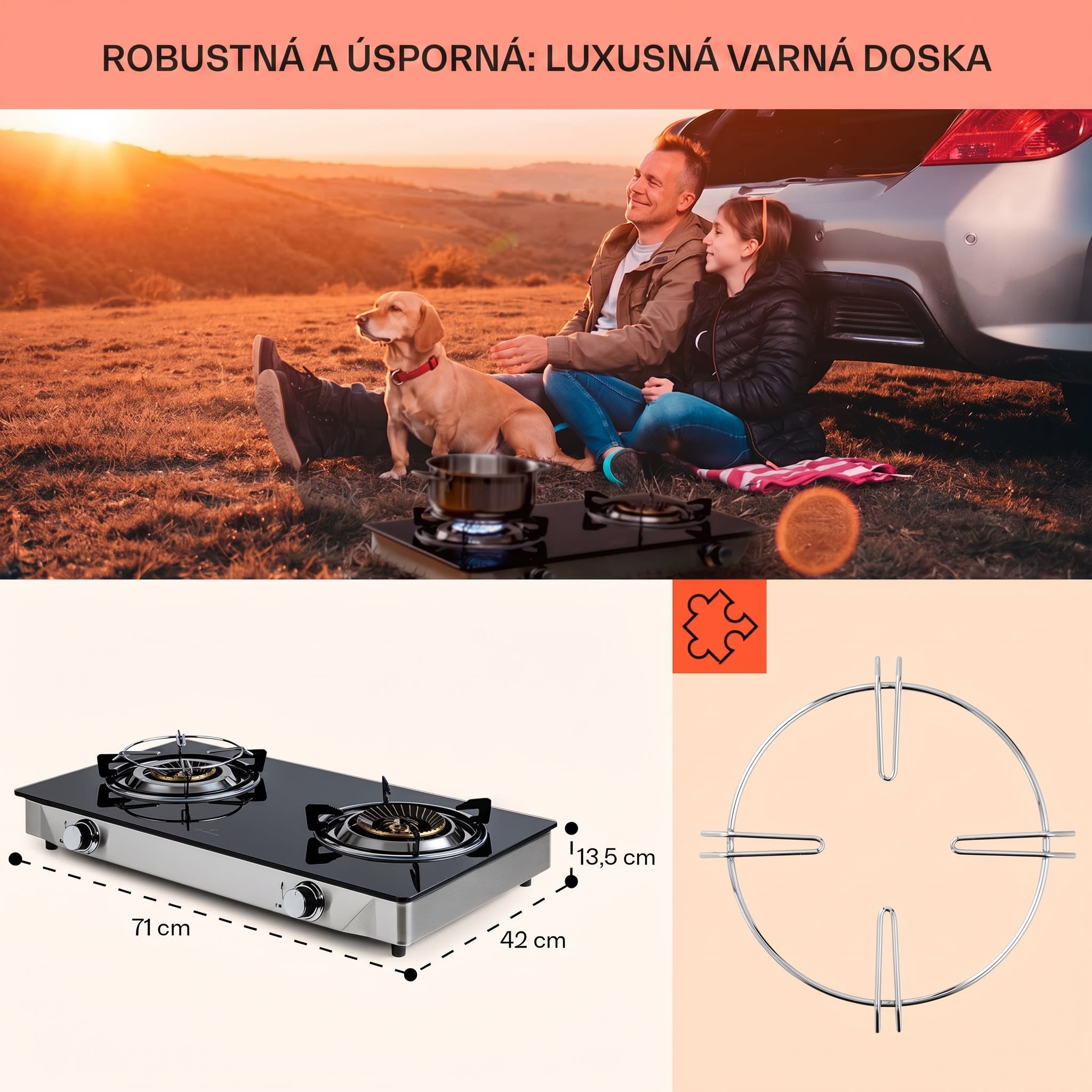 Klarstein Barzona 2, kempingový varič, 2 horáky, 3,4 kW a 4,3 kW, sklenená doska, kryt z nehrdzavejúcej ocele – Obrázok 4