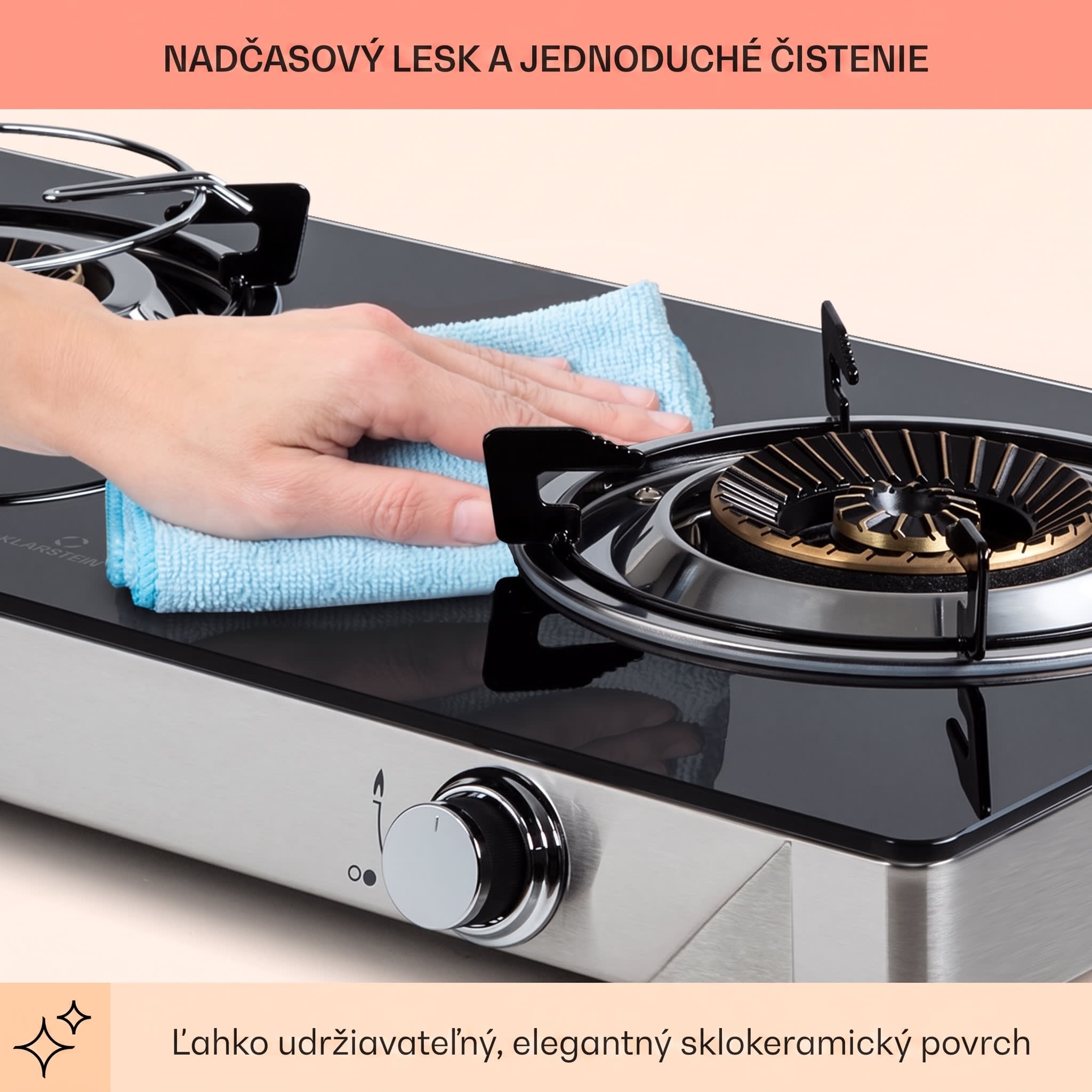 Klarstein Barzona 2, kempingový varič, 2 horáky, 3,4 kW a 4,3 kW, sklenená doska, kryt z nehrdzavejúcej ocele – Obrázok 5