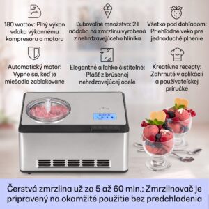 Klarstein Dolce Bacio Smart, zmrzlinovač a jogurtovač, kompresor, 2 l, Wi-Fi, dotykový displej, nehrdzavejúca oceľ
