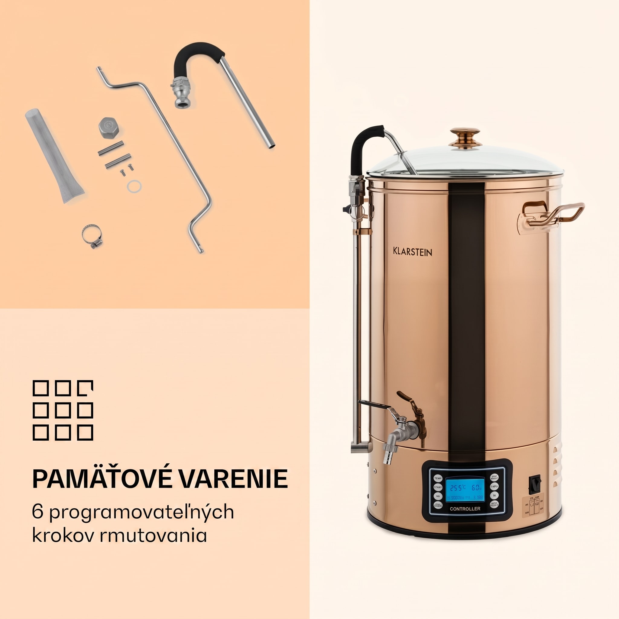 Klarstein Mundschenk, rmutovací kotol, 30 l, 2500 W, systém na varenie piva, 9 programov – Obrázok 3