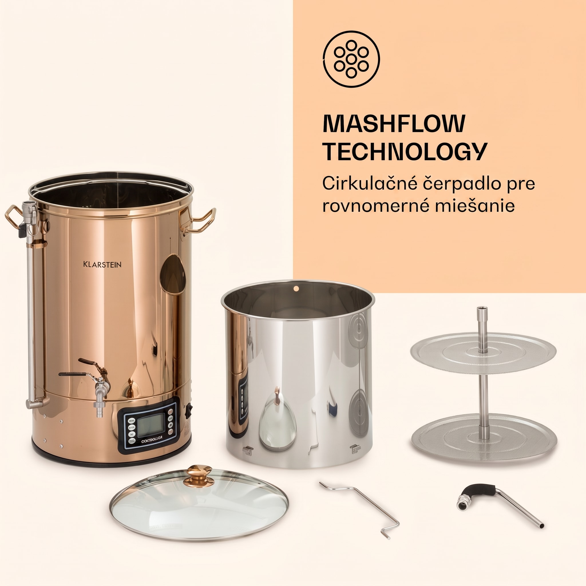 Klarstein Mundschenk, rmutovací kotol, 30 l, 2500 W, systém na varenie piva, 9 programov – Obrázok 5