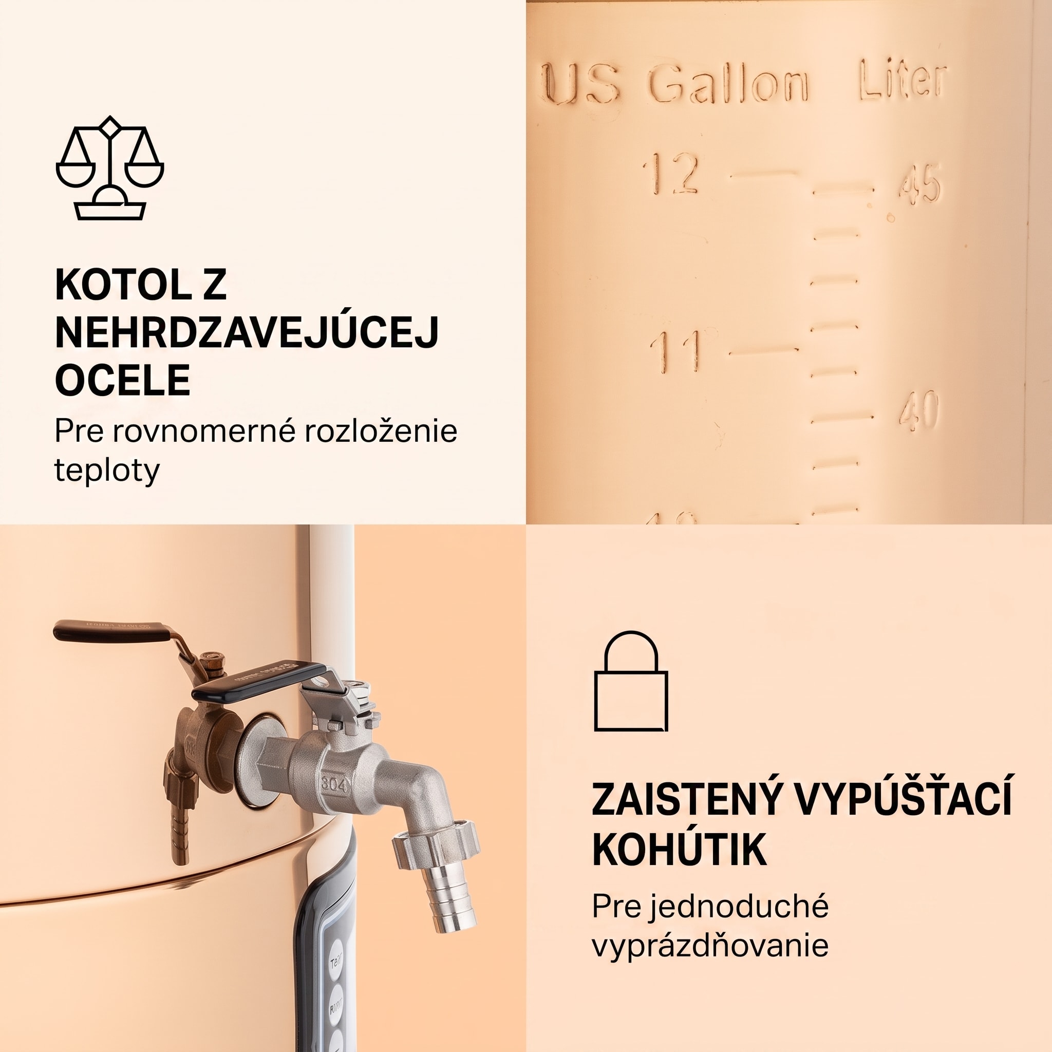 Klarstein Mundschenk XXL, sladový kotol, 50 l, 2500 W, zariadenie na varenie piva - sada, nehrdzavejúca oceľ – Obrázok 4