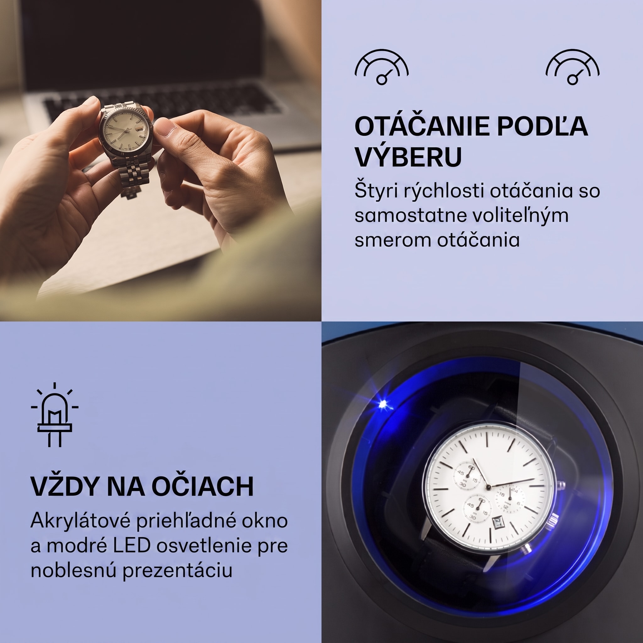 Klarstein St. Gallen Premium, naťahovač na hodinky, 2 hodiniek, 4 rýchlosti, čierny – Obrázok 2