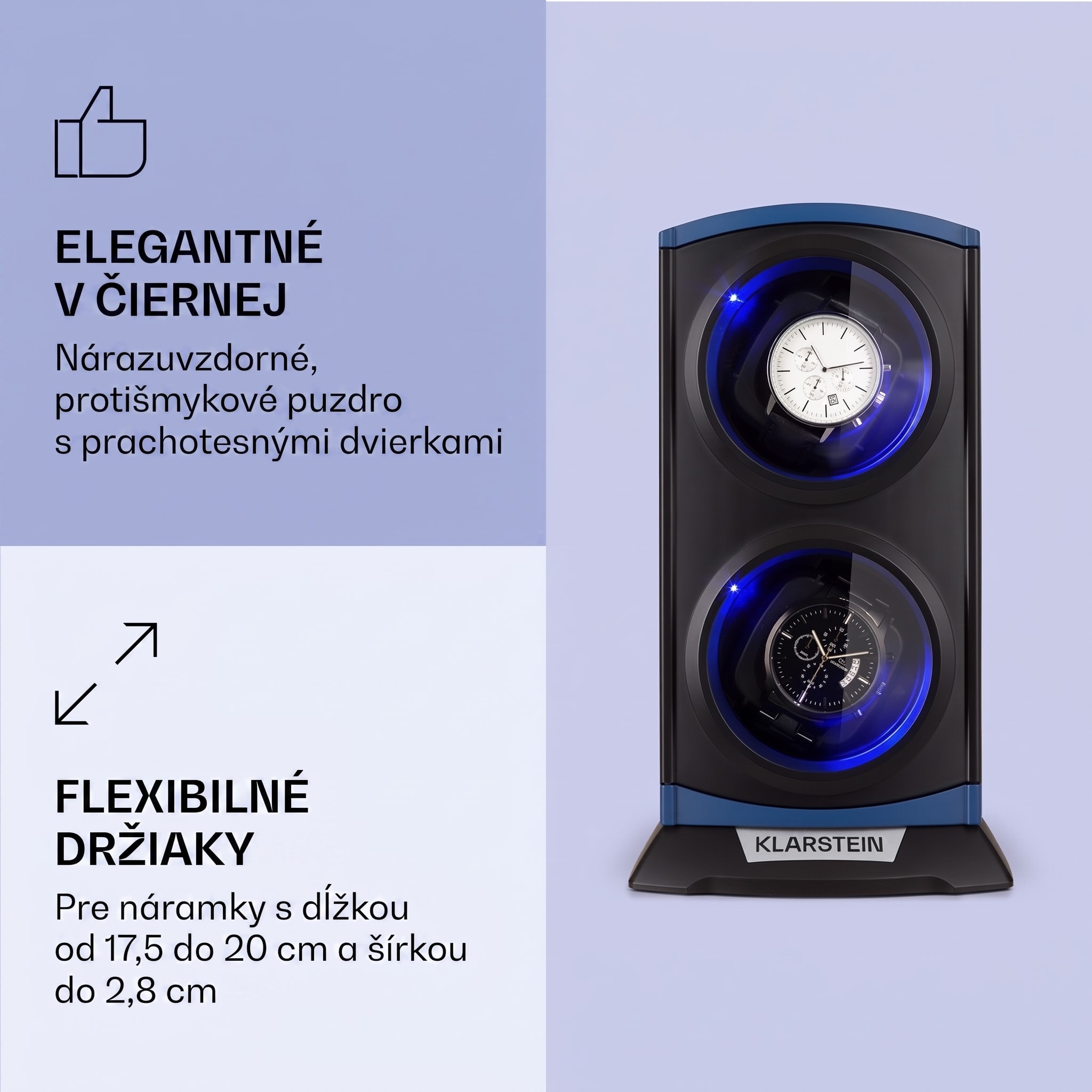 Klarstein St. Gallen Premium, naťahovač na hodinky, 2 hodiniek, 4 rýchlosti, čierny – Obrázok 4
