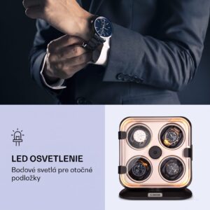 Klarstein Clover, naťahovač na hodinky, 4 hodiniek, 3 otáčania, 4 rýchlosti, modré LED osvetlenie, plastový kryt