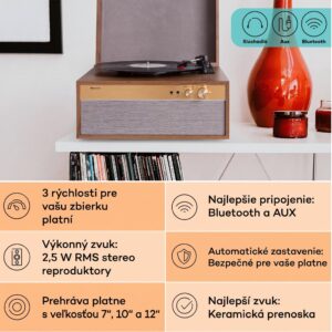 Auna Berklee TT Case, gramofónový prehrávač, remeňový pohon, 33 1/3, 45 a 78 otáčok/minútu, stereo reproduktory