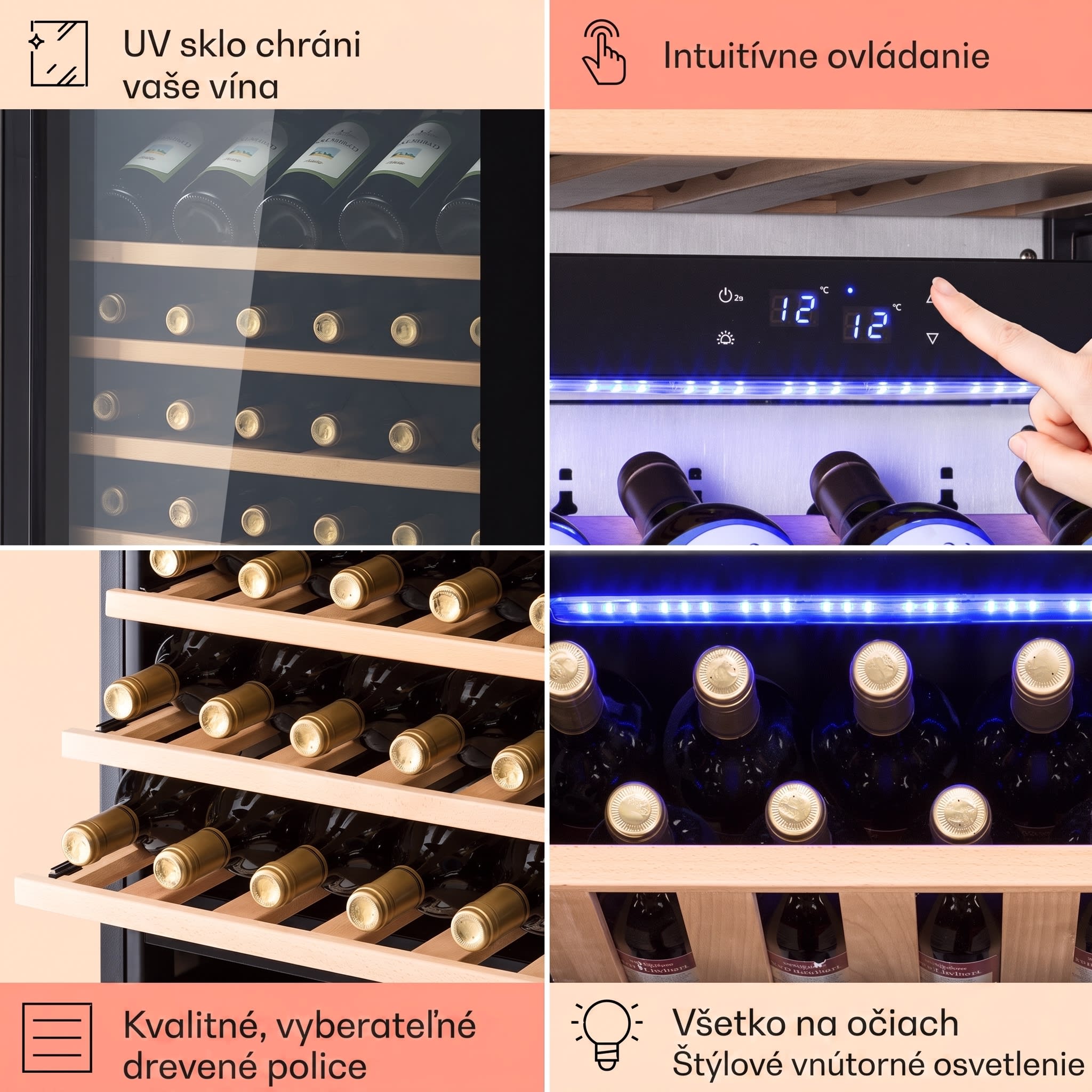 Klarstein Vinsider 89 vstavaná trojica vstavaná vinotéka 5–18 °C dotykové ovládanie drevené police – Obrázok 4
