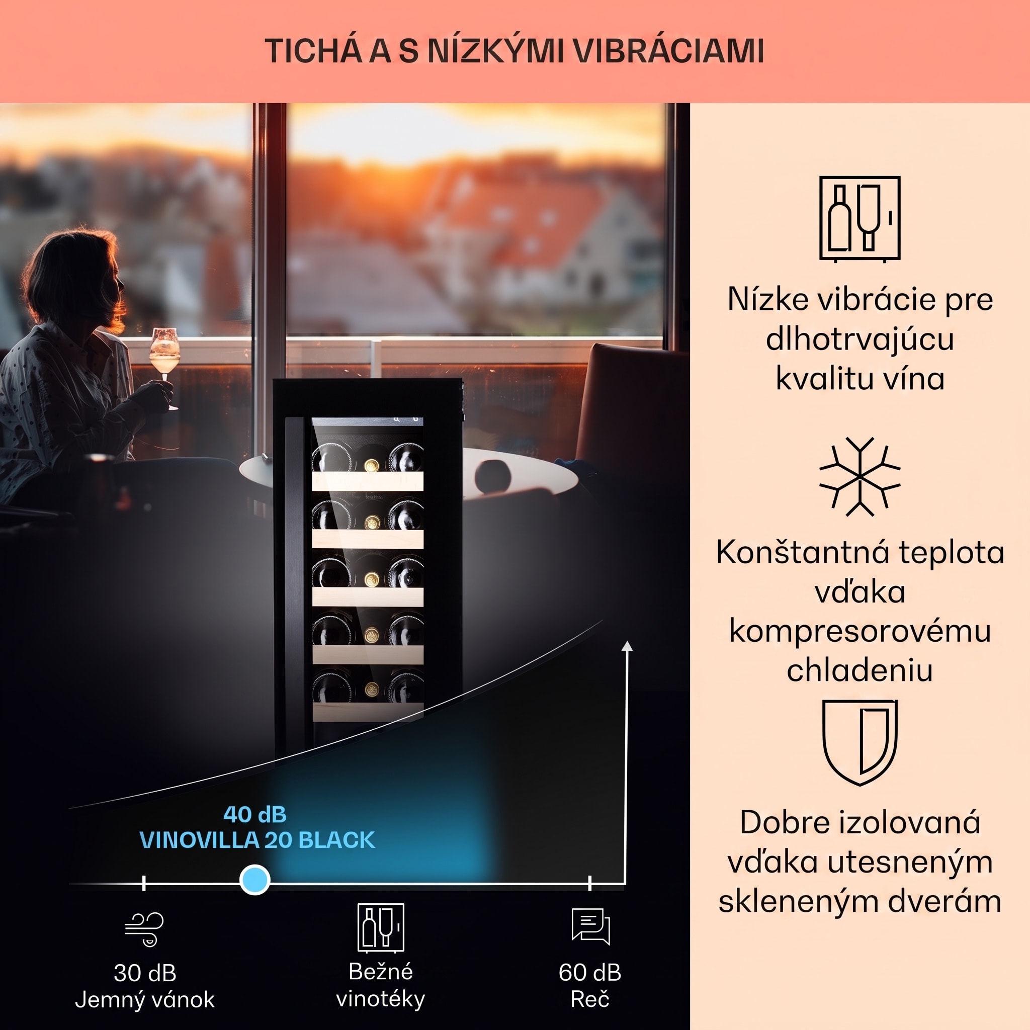 Klarstein Vinovilla 20, vstavaná vinotéka, 50 l, 20 fliaš, sklenené dvere, nehrdzavejúca oceľ – Obrázok 3