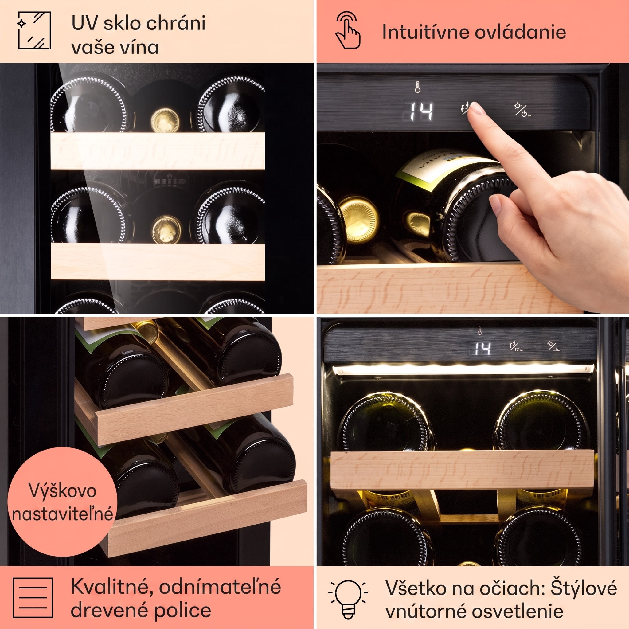 Klarstein Vinovilla 20, vstavaná vinotéka, 50 l, 20 fliaš, sklenené dvere, nehrdzavejúca oceľ – Obrázok 4