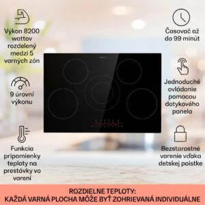 Klarstein Virtuosa 5, vstavaná varná doska, 5 zón, 8200W, sklokeramika