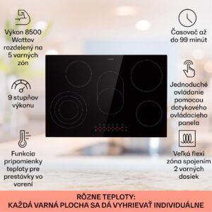 Klarstein Virtuosa 5, vstavaná varná doska, 5 zón, 8500W, sklokeramika