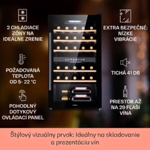 Klarstein Barossa 29 Duo, vinotéka, 80 l, 29 fliaš, 2 zóny, ovládanie tlačidlom
