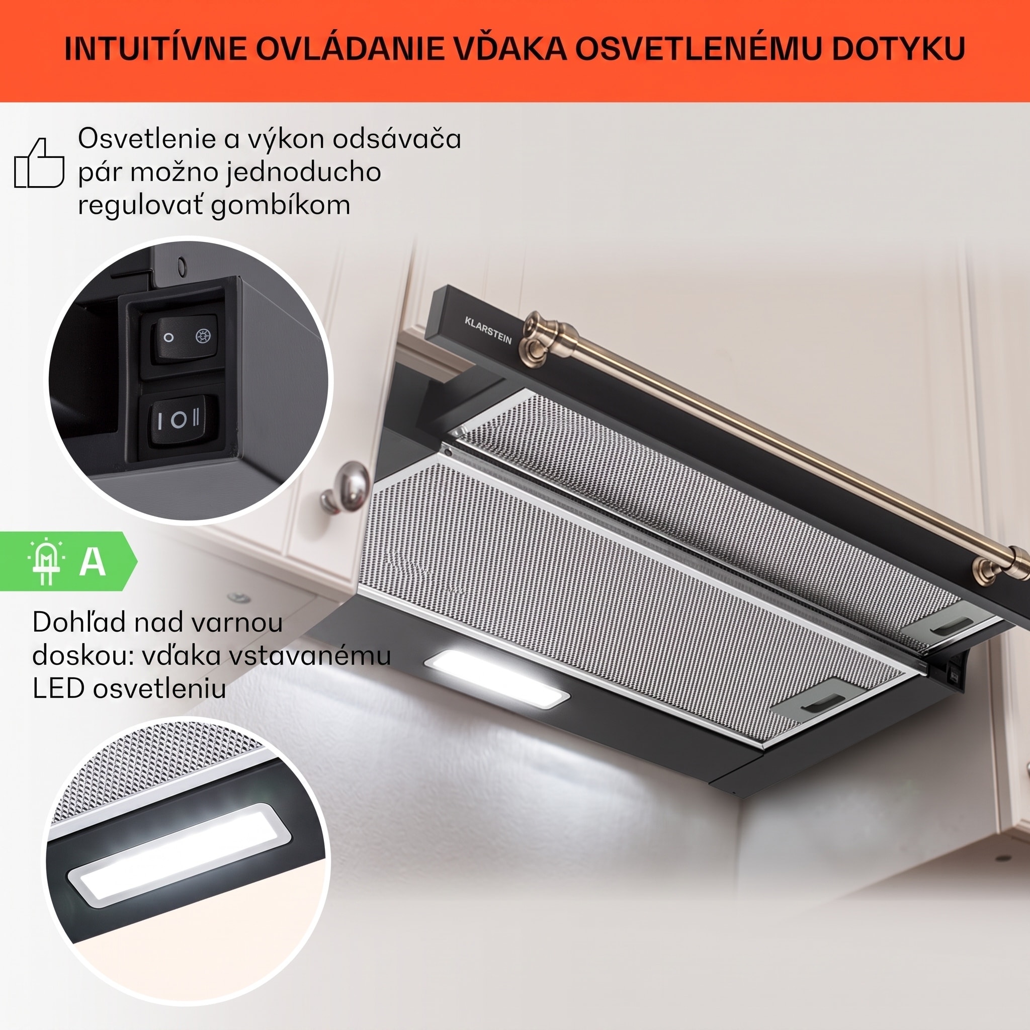 Klarstein Vilhelmine 60 Retro odsávač plochý s výkonom 320 m³/h, energetická trieda B, vysúvateľný – Obrázok 3