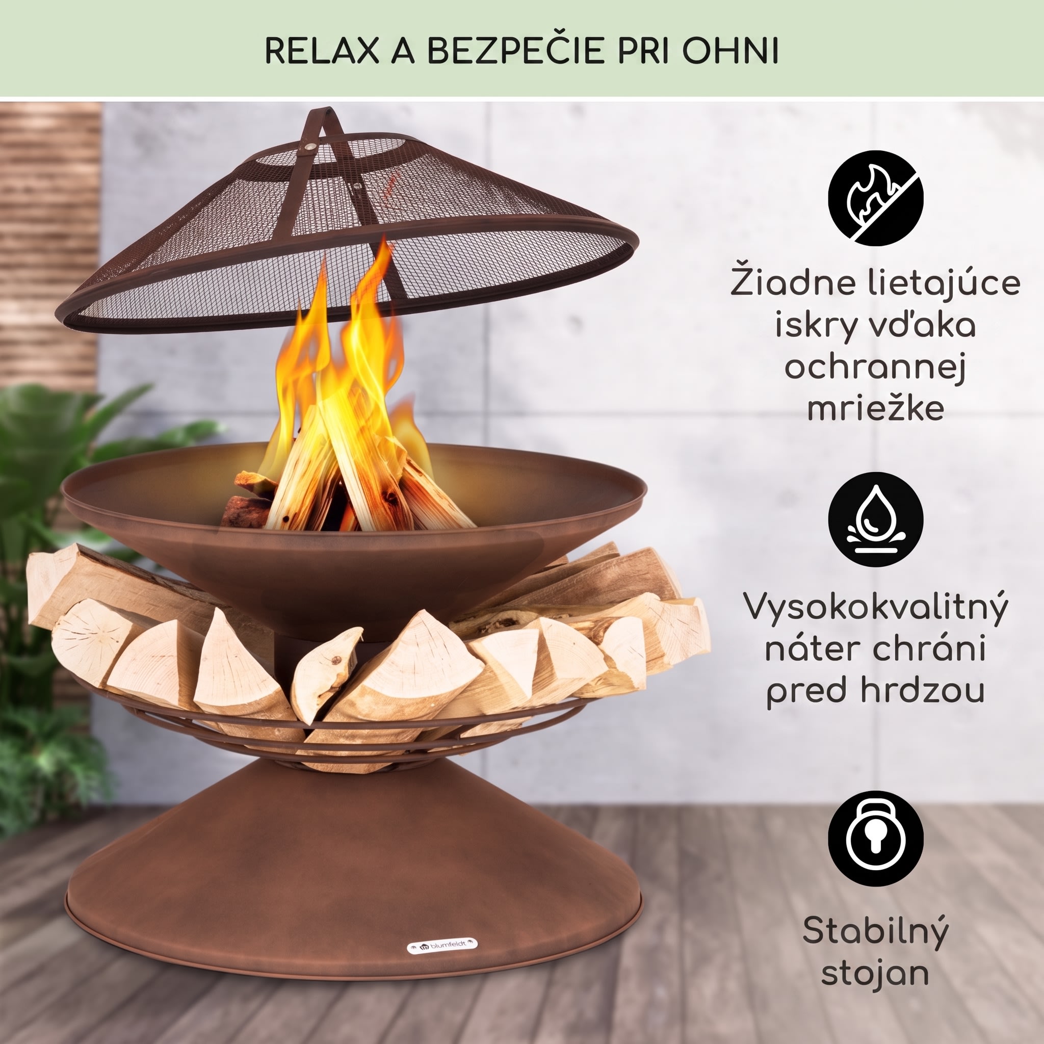 Blumfeldt Aguilera, ohnisko s grilom, Ø 65 cm, úložný priestor na drevo, oceľ – Obrázok 2
