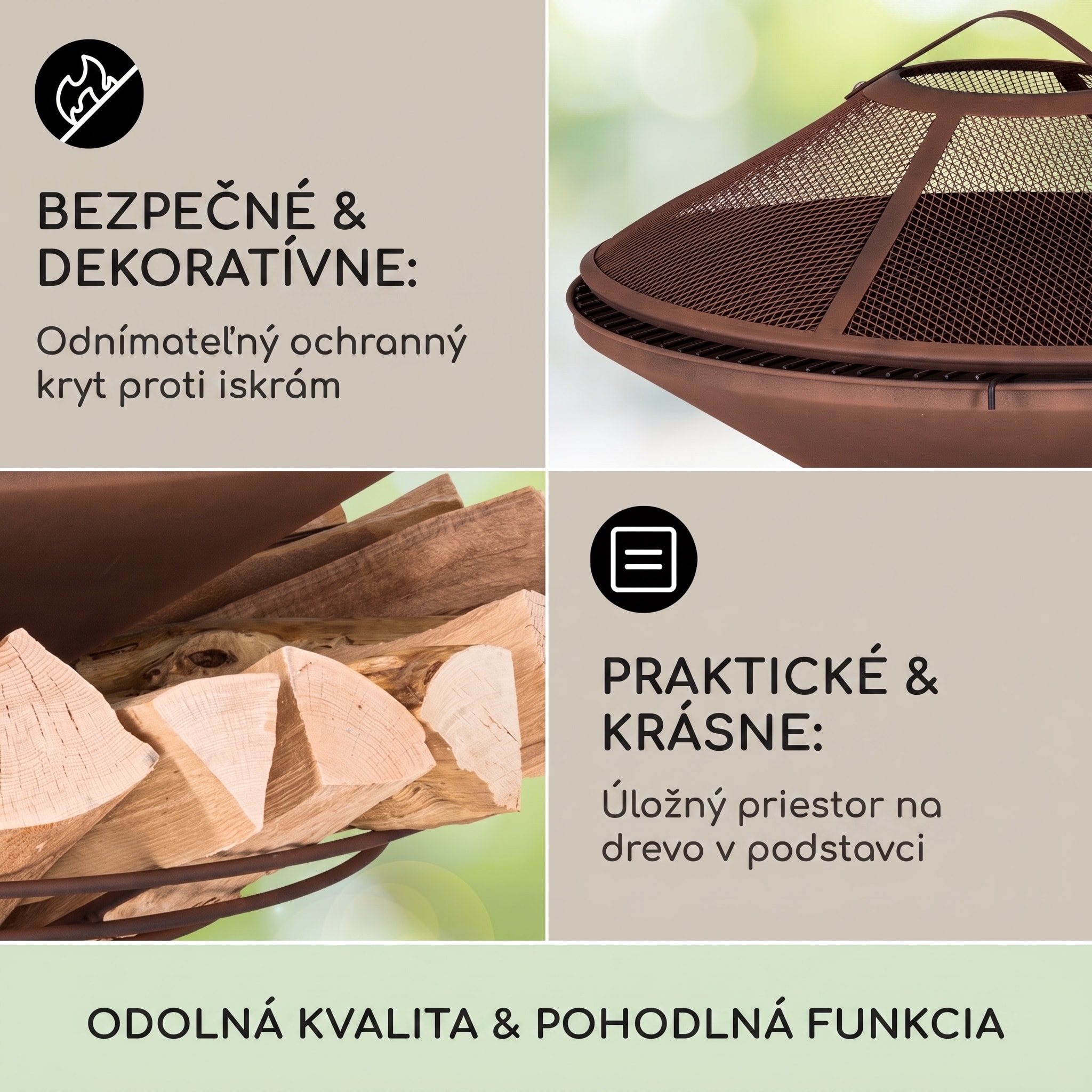 Blumfeldt Aguilera, ohnisko s grilom, Ø 65 cm, úložný priestor na drevo, oceľ – Obrázok 3