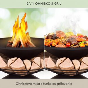 Blumfeldt Aguilera, ohnisko s grilom, Ø 65 cm, úložný priestor na drevo, oceľ
