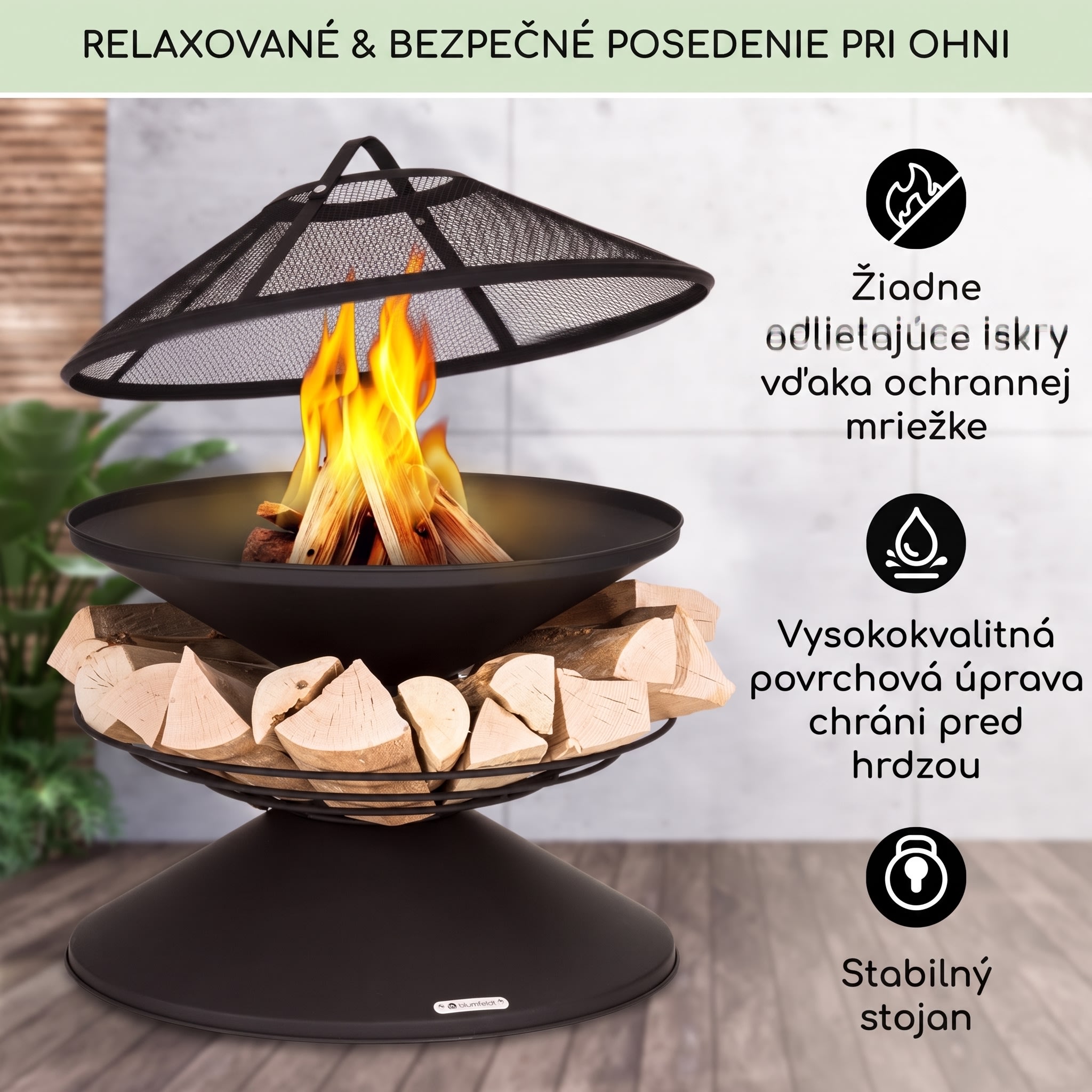Blumfeldt Aguilera, ohnisko s grilom, Ø 65 cm, úložný priestor na drevo, oceľ – Obrázok 2