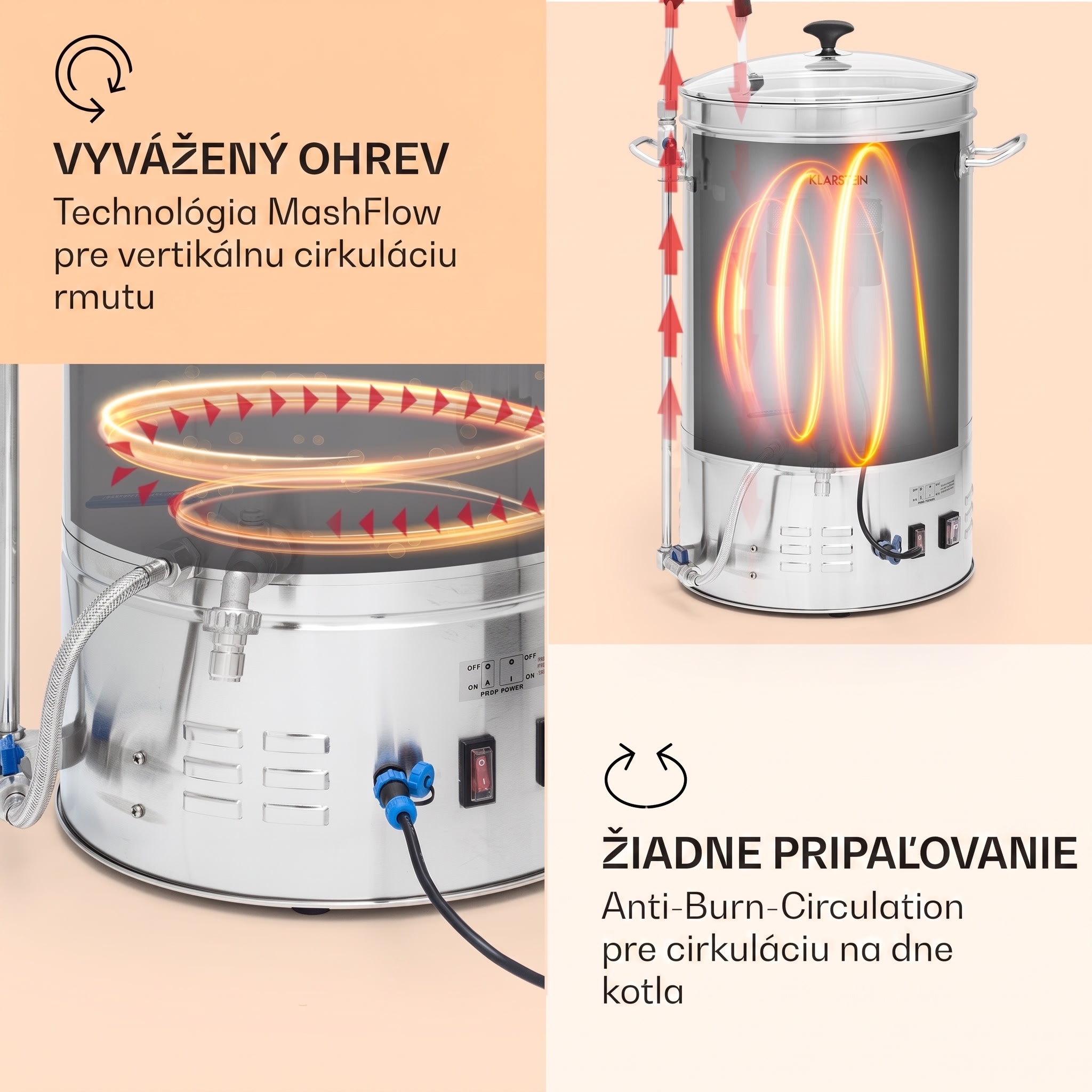 Klarstein Brauheld Smart 35, sladový kotol, 35 l, 2500 W, 100 °C, obehové čerpadlo, nehrdzavejúca oceľ – Obrázok 4