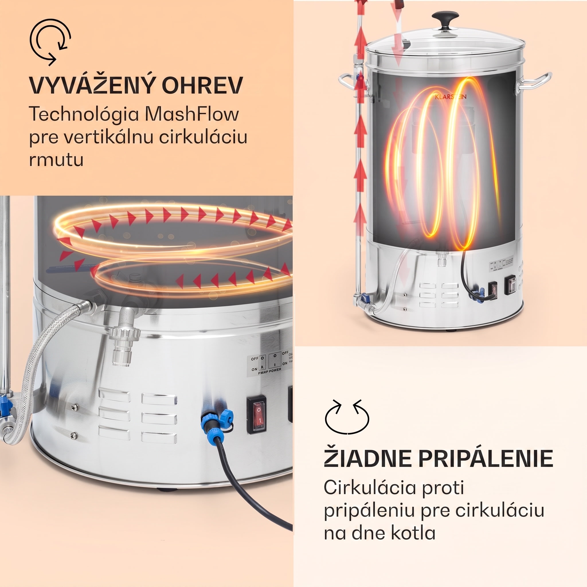 Klarstein Brauheld Smart 45, rmutovací kotol, 45 l, 2500 W, 100 °C, obehové čerpadlo, nehrdzavejúca oceľ – Obrázok 4