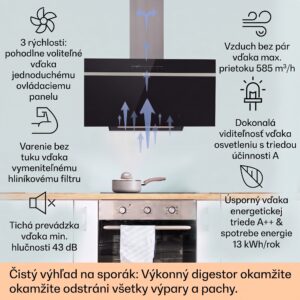 Klarstein Ava 90 Smart, digestor, 90 cm, nástenný, WiFi, A++, 585 m³/h, dotykový displej