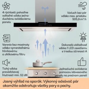 Klarstein Alinea 90 Smart, digestor, 90 cm, nástenný, WiFi, A++, 500 m³/h, dotykový displej