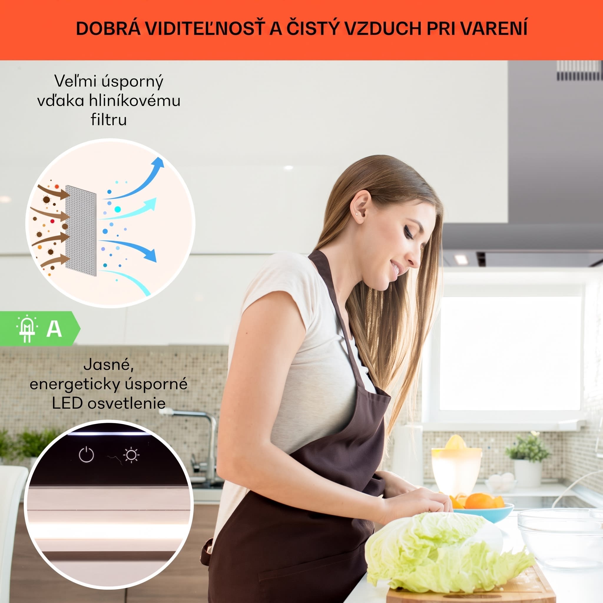 Klarstein Alinea 90 Smart, digestor, 90 cm, nástenný, WiFi, A++, 500 m³/h, dotykový displej – Obrázok 3
