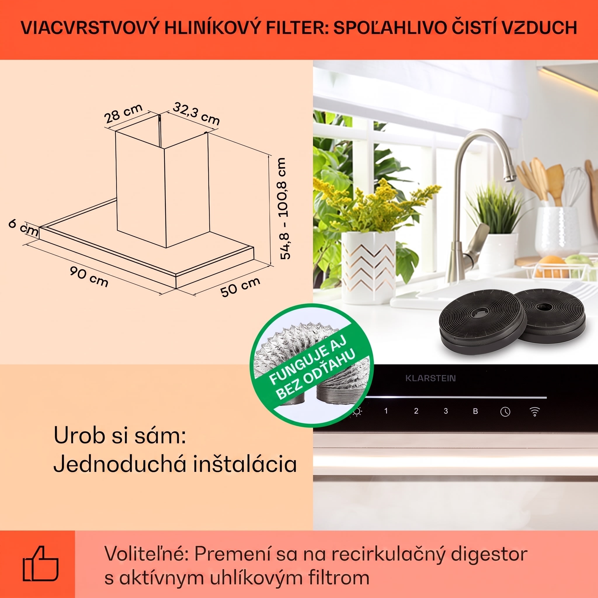 Klarstein Alinea 90 Smart, digestor, 90 cm, nástenný, WiFi, A++, 500 m³/h, dotykový displej – Obrázok 4