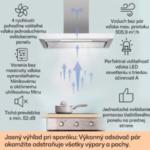 Klarstein Alinea 90 Smart, digestor, 90 cm, nástenný, WiFi, A++, 500 m³/h, dotykový displej