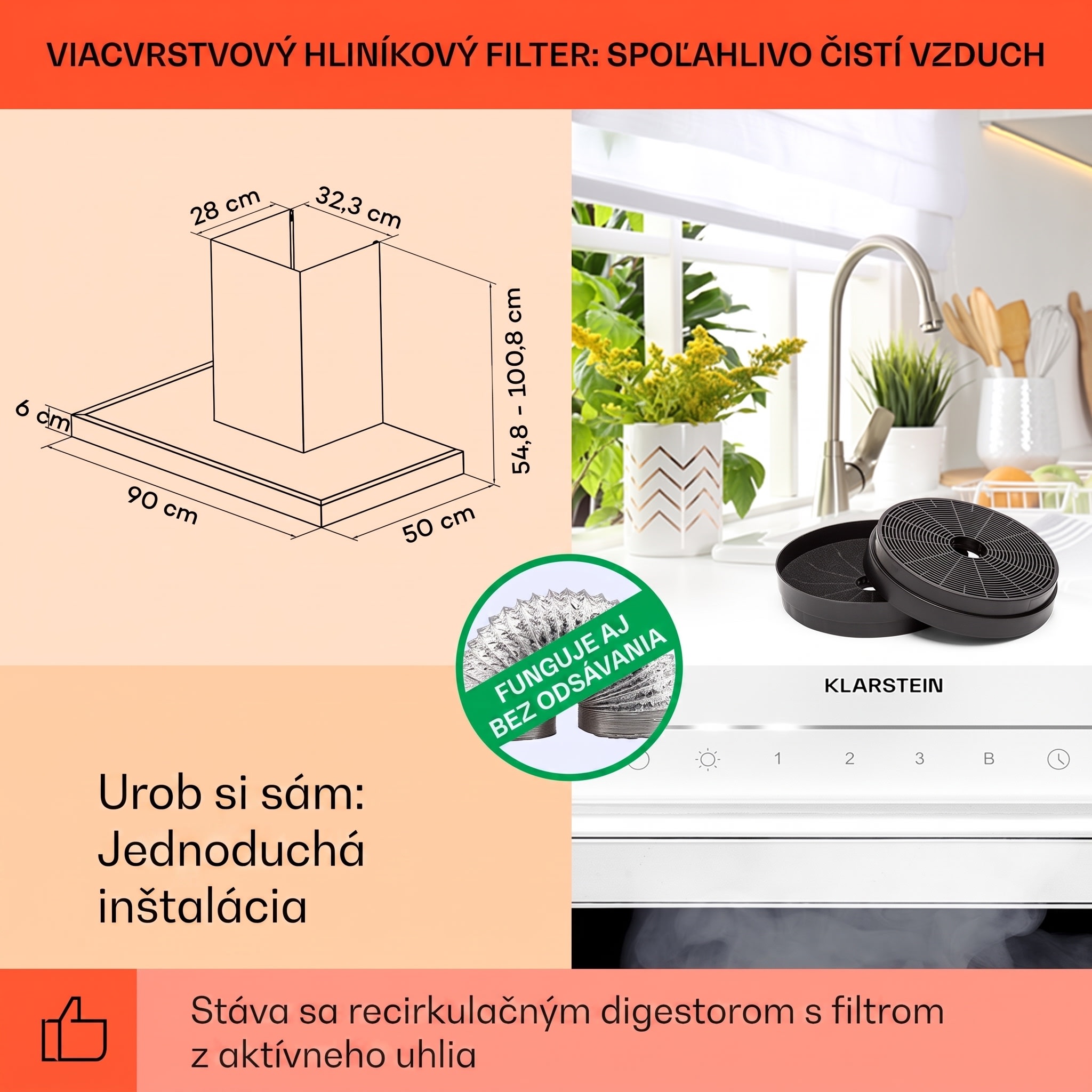 Klarstein Alinea 90 Smart, digestor, 90 cm, nástenný, WiFi, A++, 500 m³/h, dotykový displej – Obrázok 4