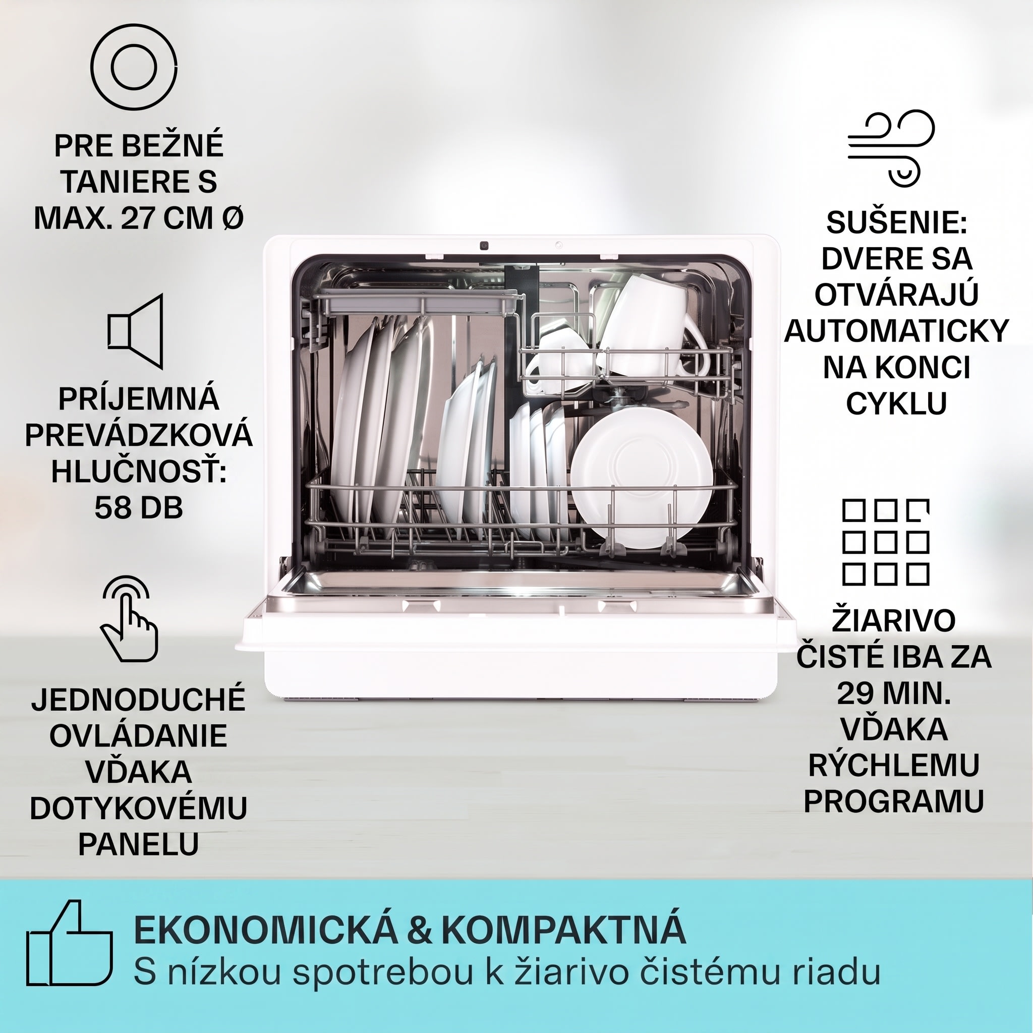 Klarstein Emerald 5 Slim, umývačka riadu, voľne stojaca, 7 programov, dotykové ovládanie