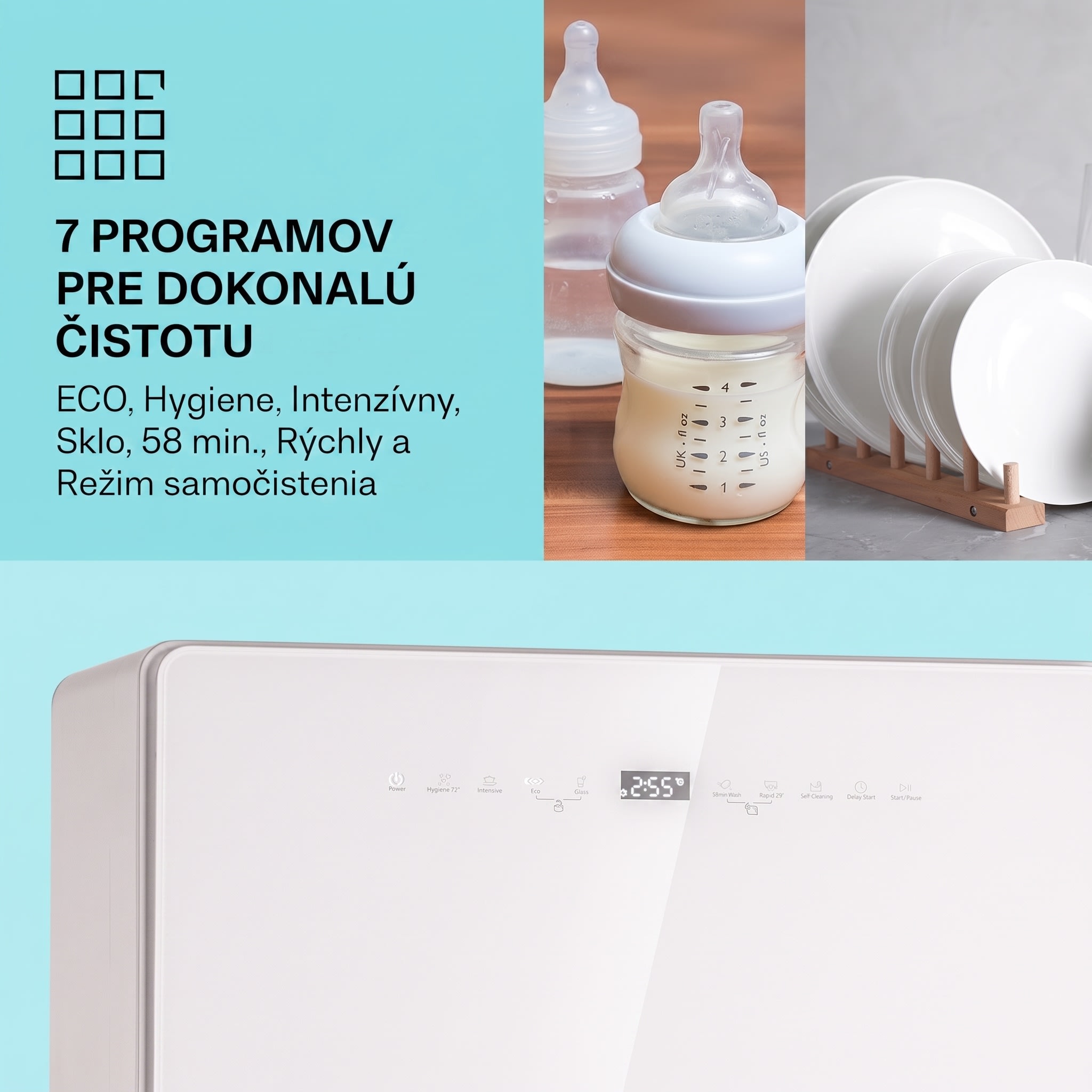 Klarstein Emerald 5 Slim, umývačka riadu, voľne stojaca, 7 programov, dotykové ovládanie – Obrázok 2