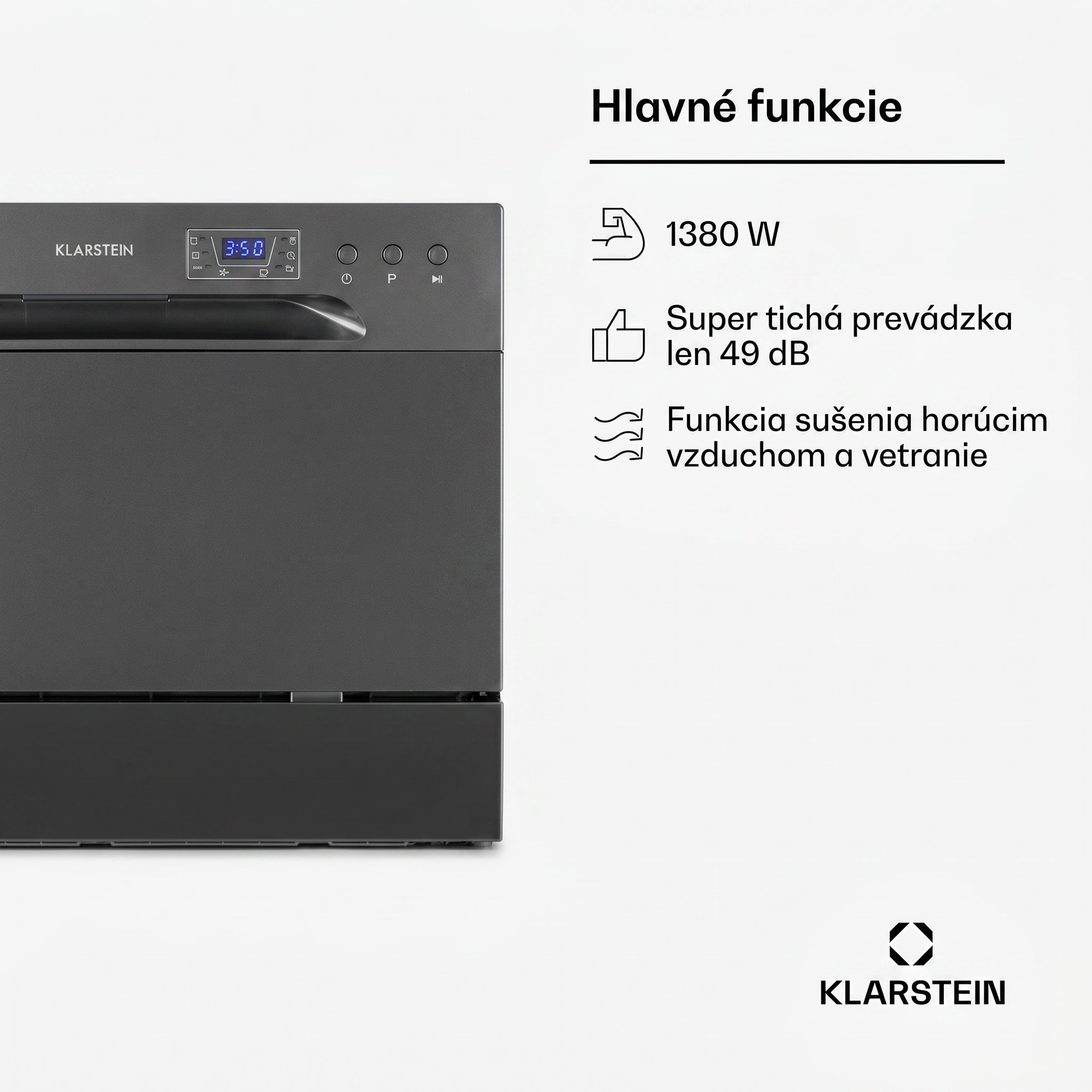 Klarstein Amazonia 6, umývačka riadu, 1380 W, na 6 súprav riadu, energet. trieda F, 49 dB, tlačidlové ovládanie