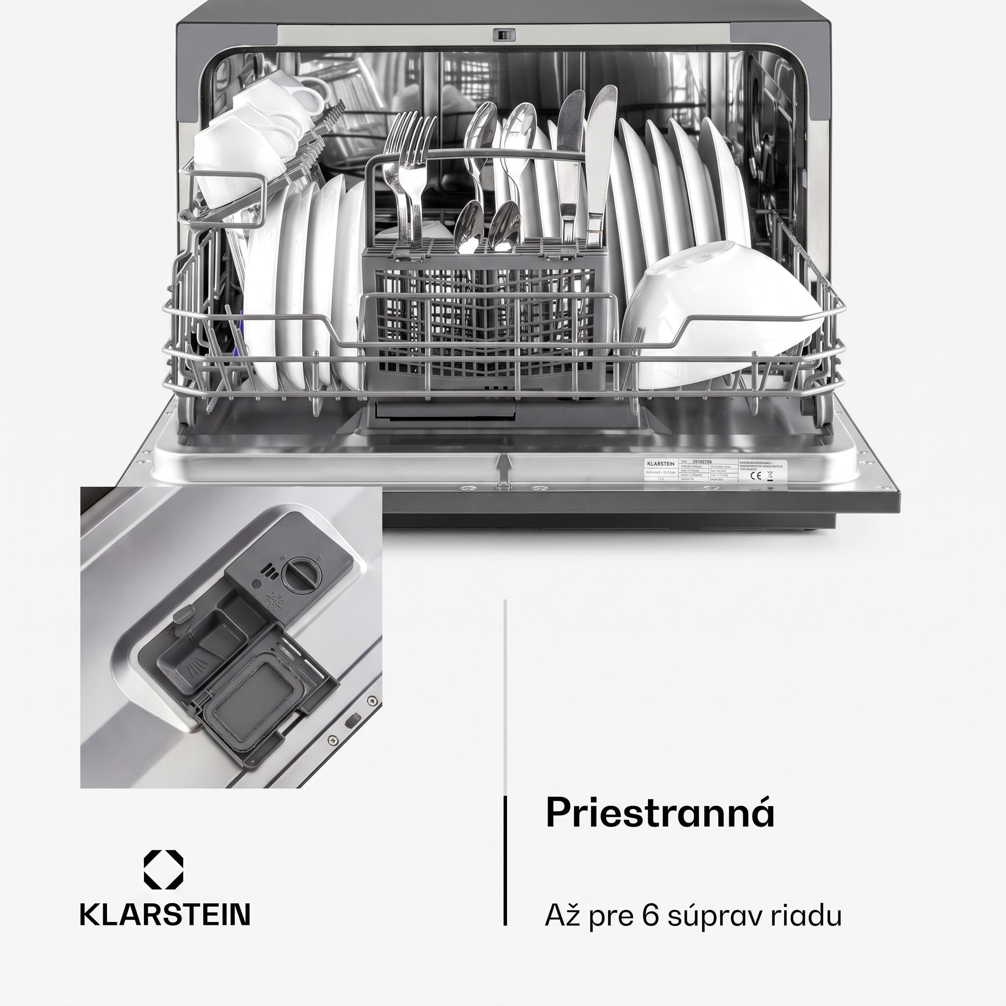 Klarstein Amazonia 6, umývačka riadu, 1380 W, na 6 súprav riadu, energet. trieda F, 49 dB, tlačidlové ovládanie – Obrázok 5