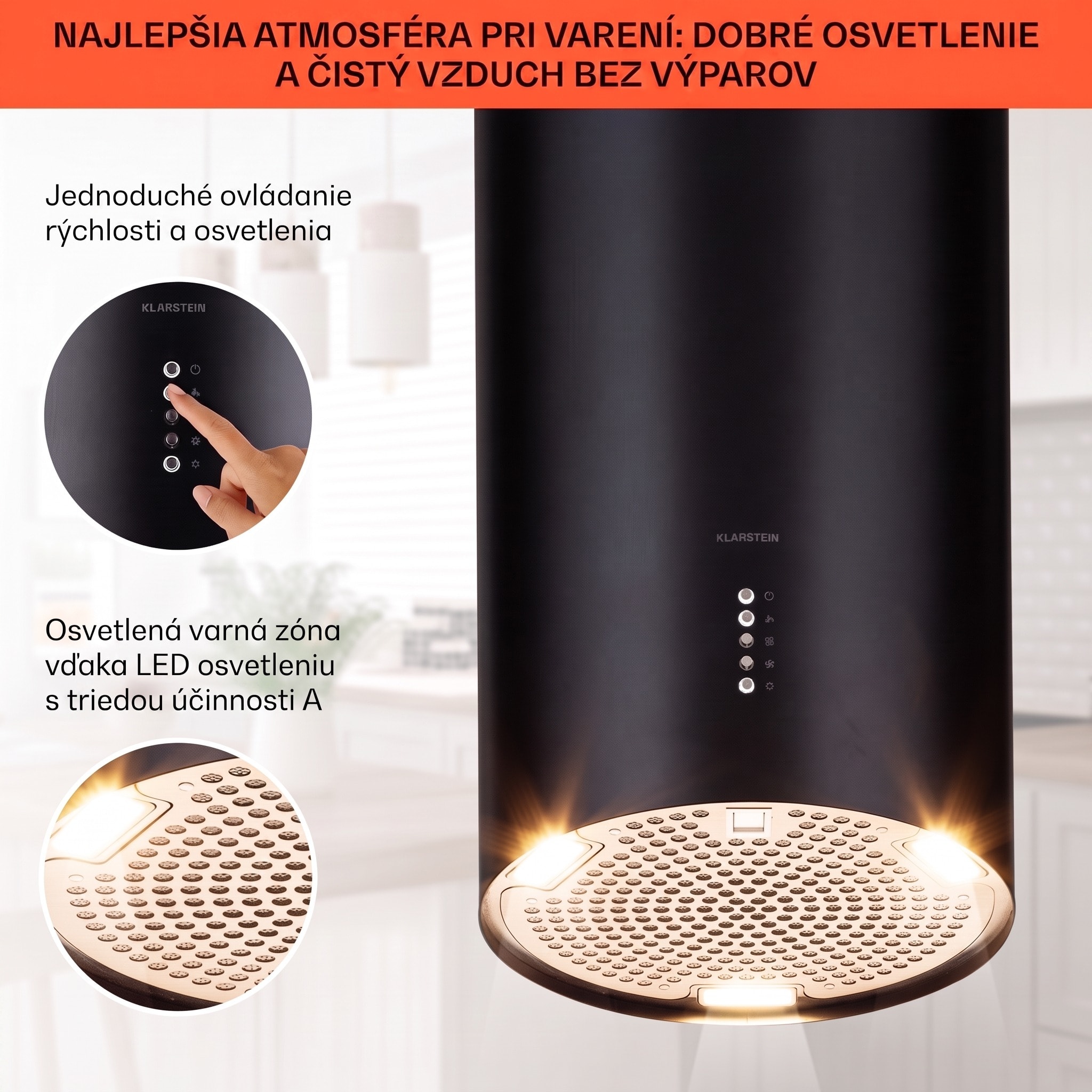 Klarstein Bolea, digestor, 38 cm, ostrovčekový, 651 m³/h, LED, filtre s aktívnym uhlím, nehrdzavejúca oceľ – Obrázok 3