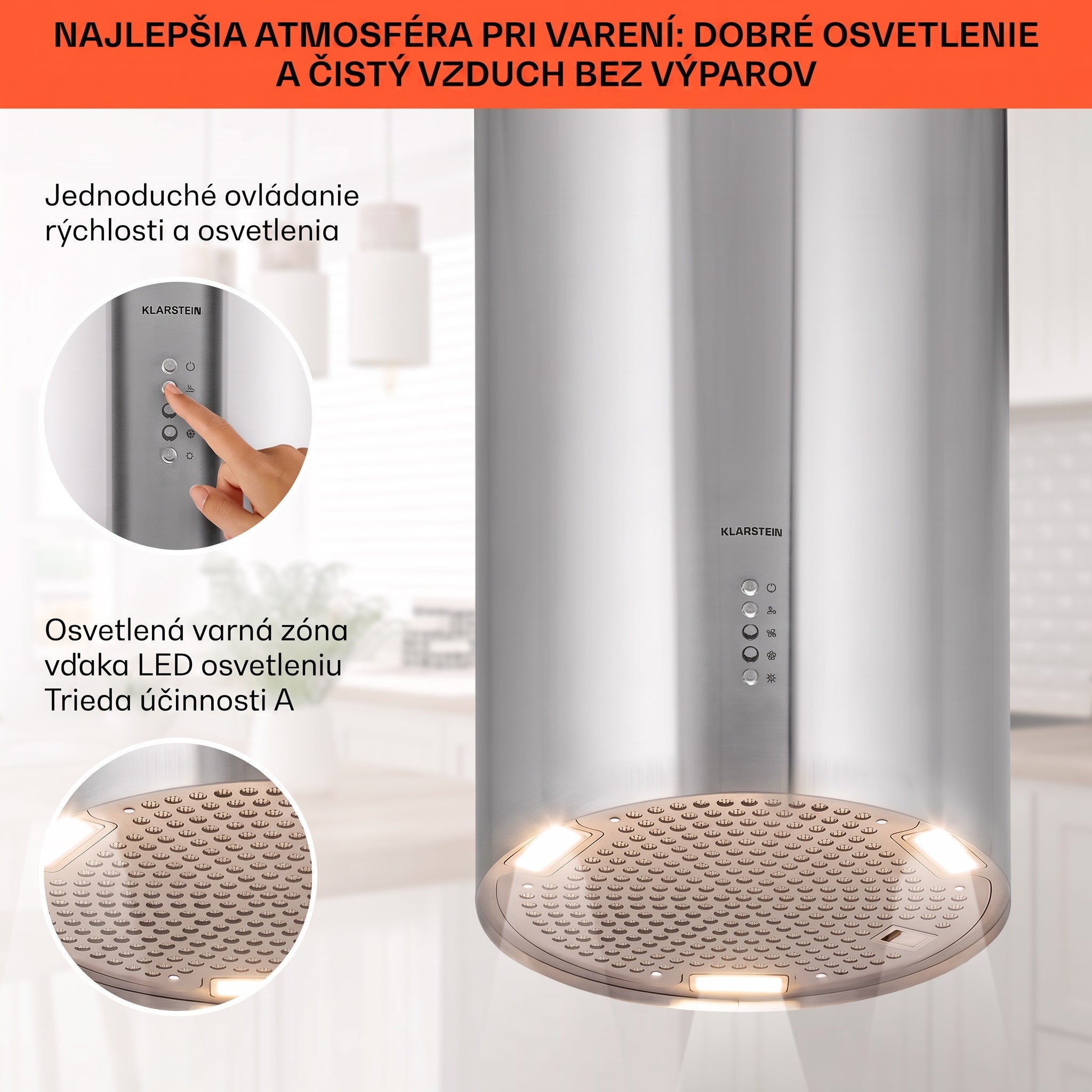 Klarstein Bolea, digestor, 38 cm, ostrovčekový, 651 m³/h, LED, filtre s aktívnym uhlím, nehrdzavejúca oceľ – Obrázok 3