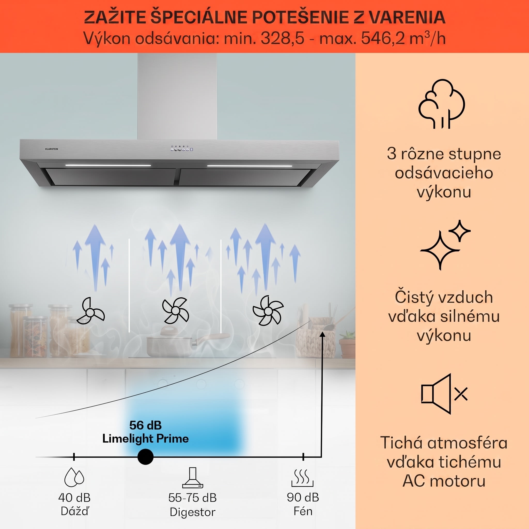 Klarstein Limelight, digestor, 120 cm, nástenný, 546,2 m³/h, nehrdzavejúca oceľ – Obrázok 2