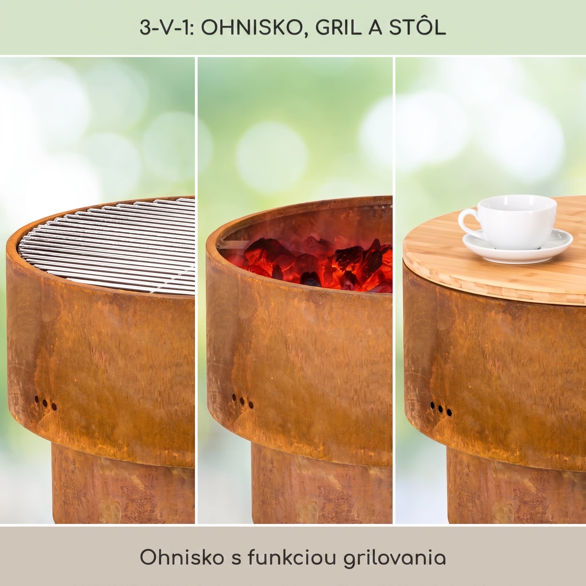 Blumfeldt Pompeji Rust ohnisková misa a gril Ø60cm oceľ
