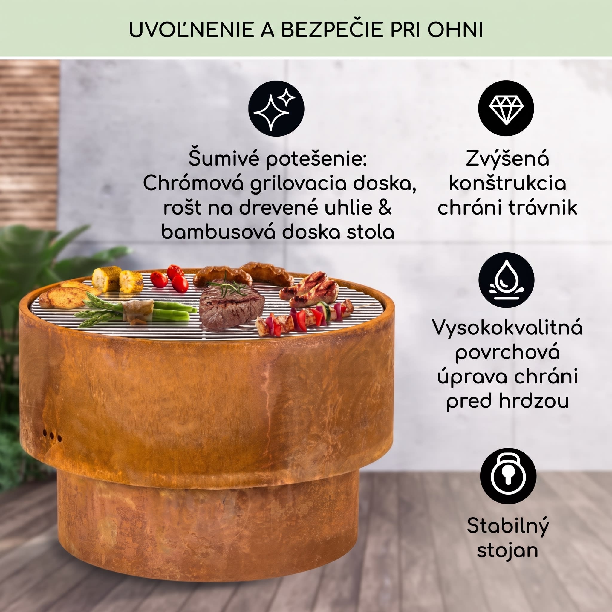 Blumfeldt Pompeji Rust ohnisková misa a gril Ø60cm oceľ – Obrázok 2