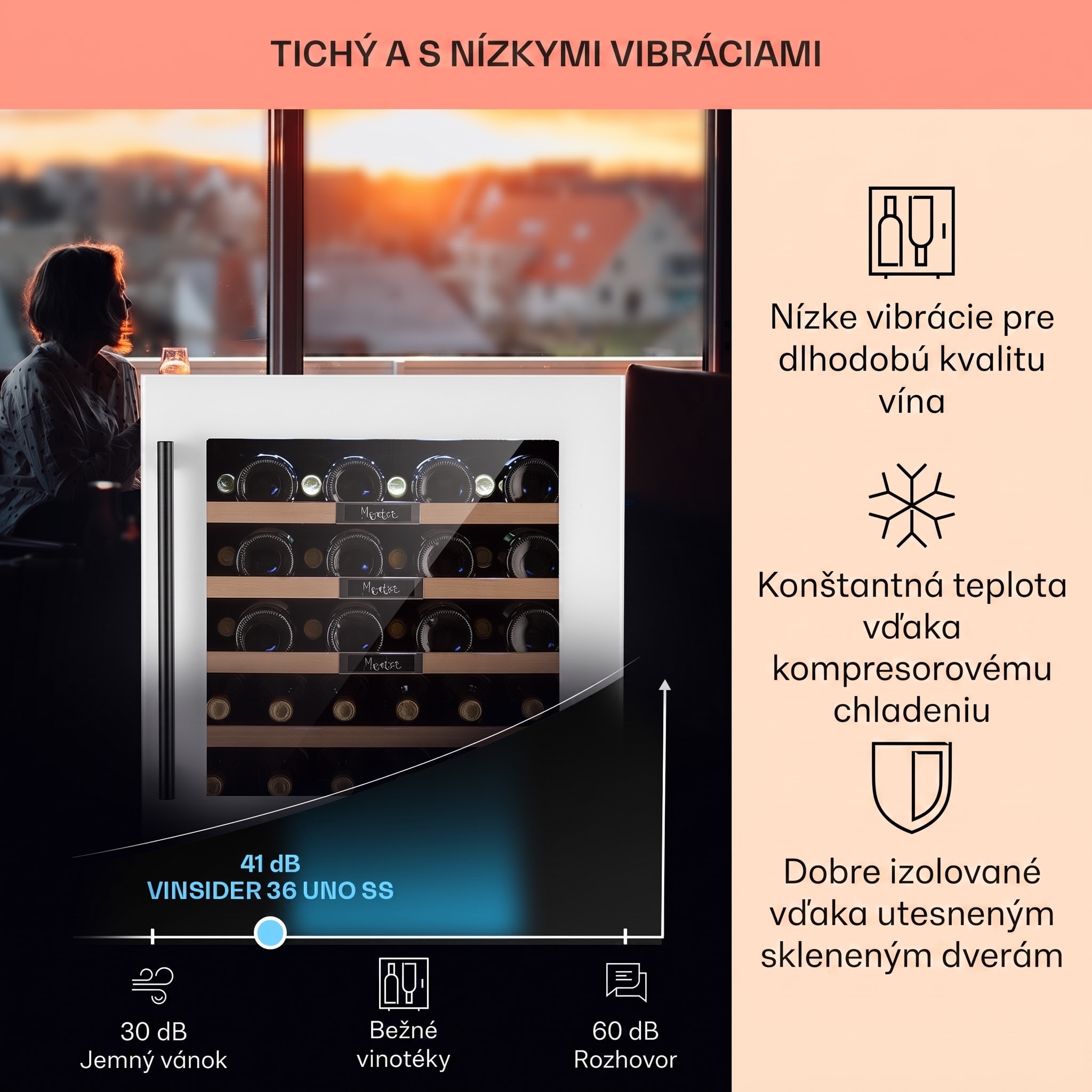 Klarstein Vinsider 36 Built-In Uno, vstavaná vinotéka,92 l, 36 fliaš, nehrdzavejúca oceľ – Obrázok 3