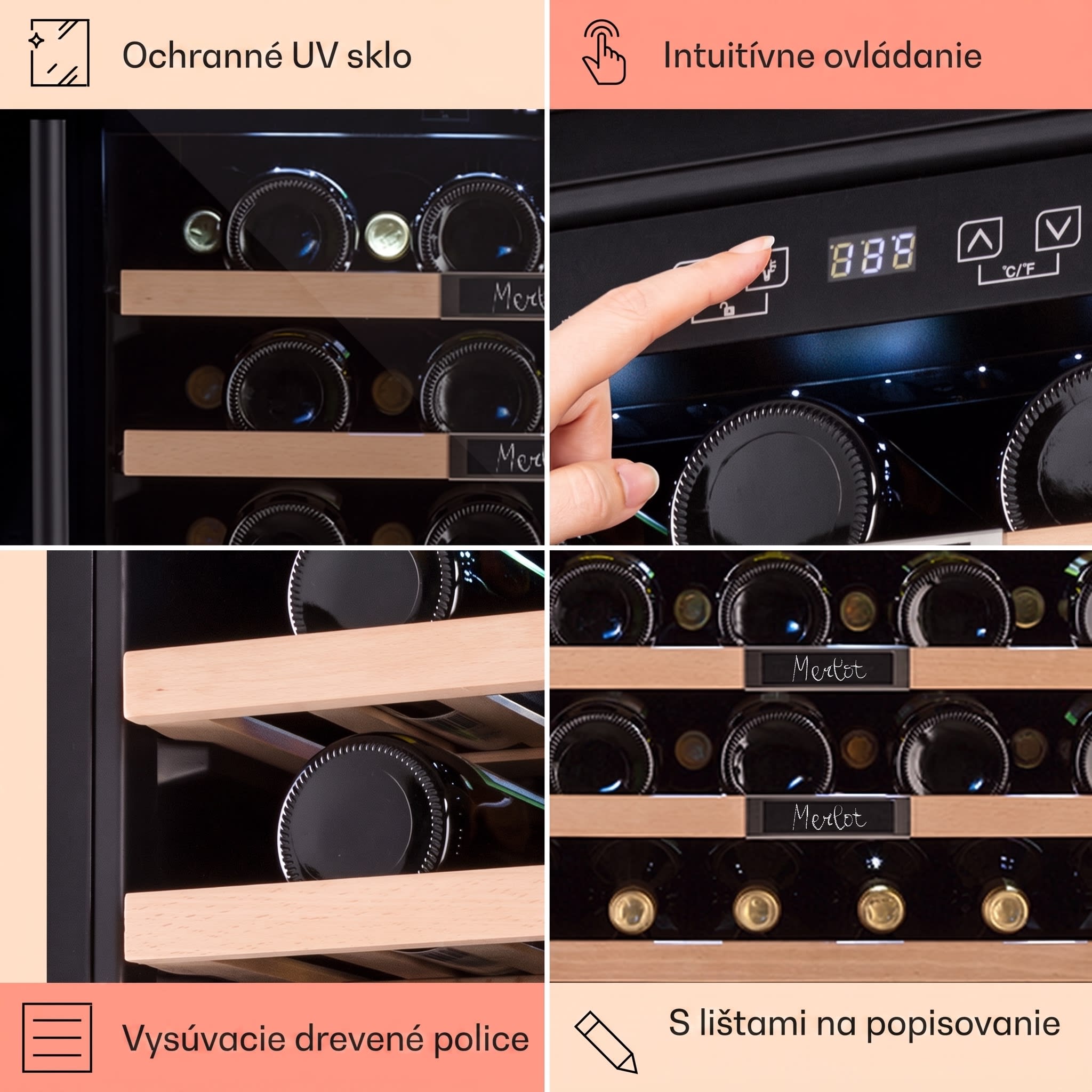 Klarstein Vinsider 36 Built-In Uno, vstavaná vinotéka,92 l, 36 fliaš, nehrdzavejúca oceľ – Obrázok 4