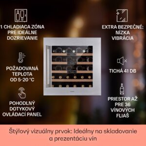 Klarstein Vinsider 36 Built-In Uno, vstavaná vinotéka, 92 l, 36 fliaš, nehrdzavejúca oceľ