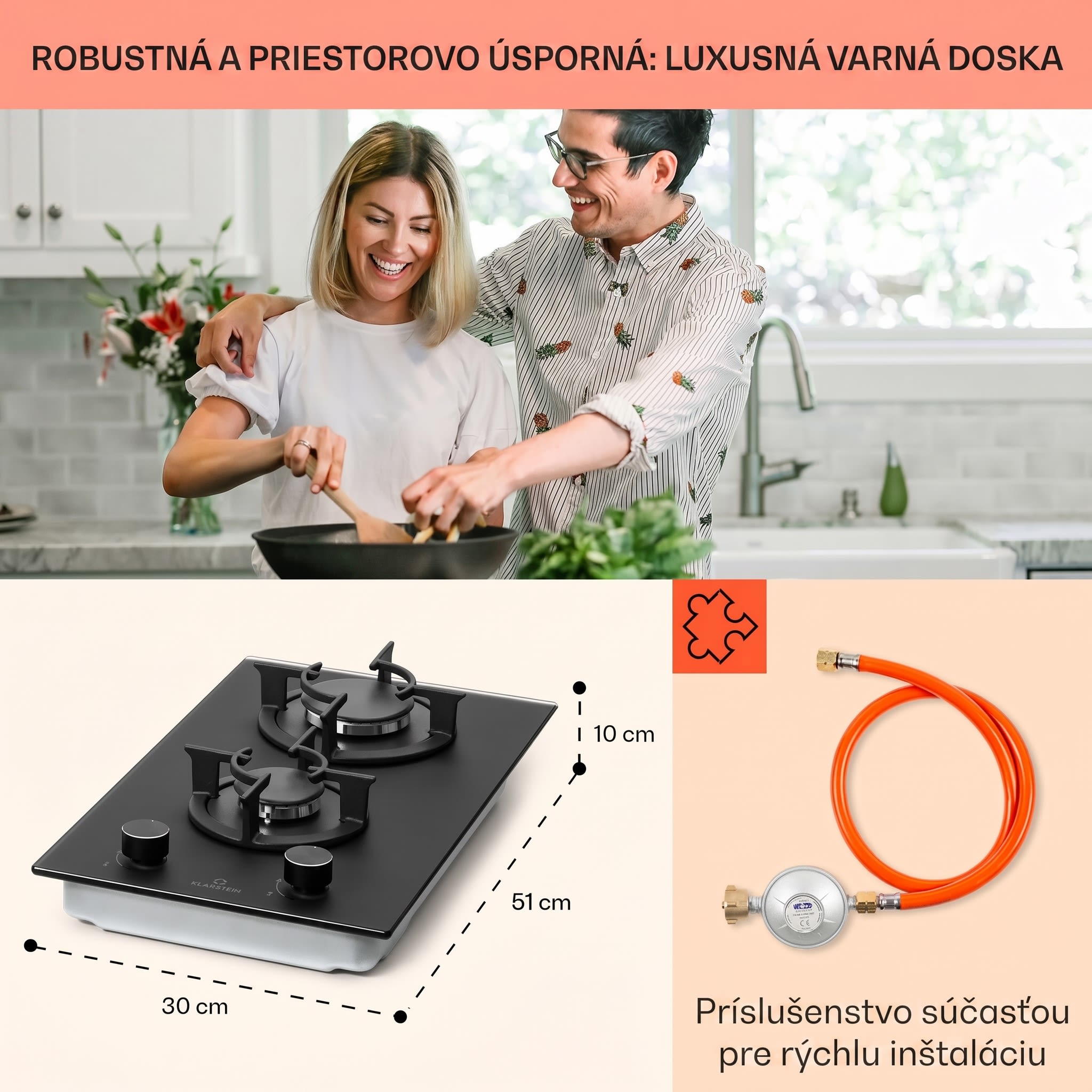 Klarstein Firetale plynová varná doska 2 horáky hliníkový horák zemný/propán plyn vrátane hadice a redukčného ventilu – Obrázok 5