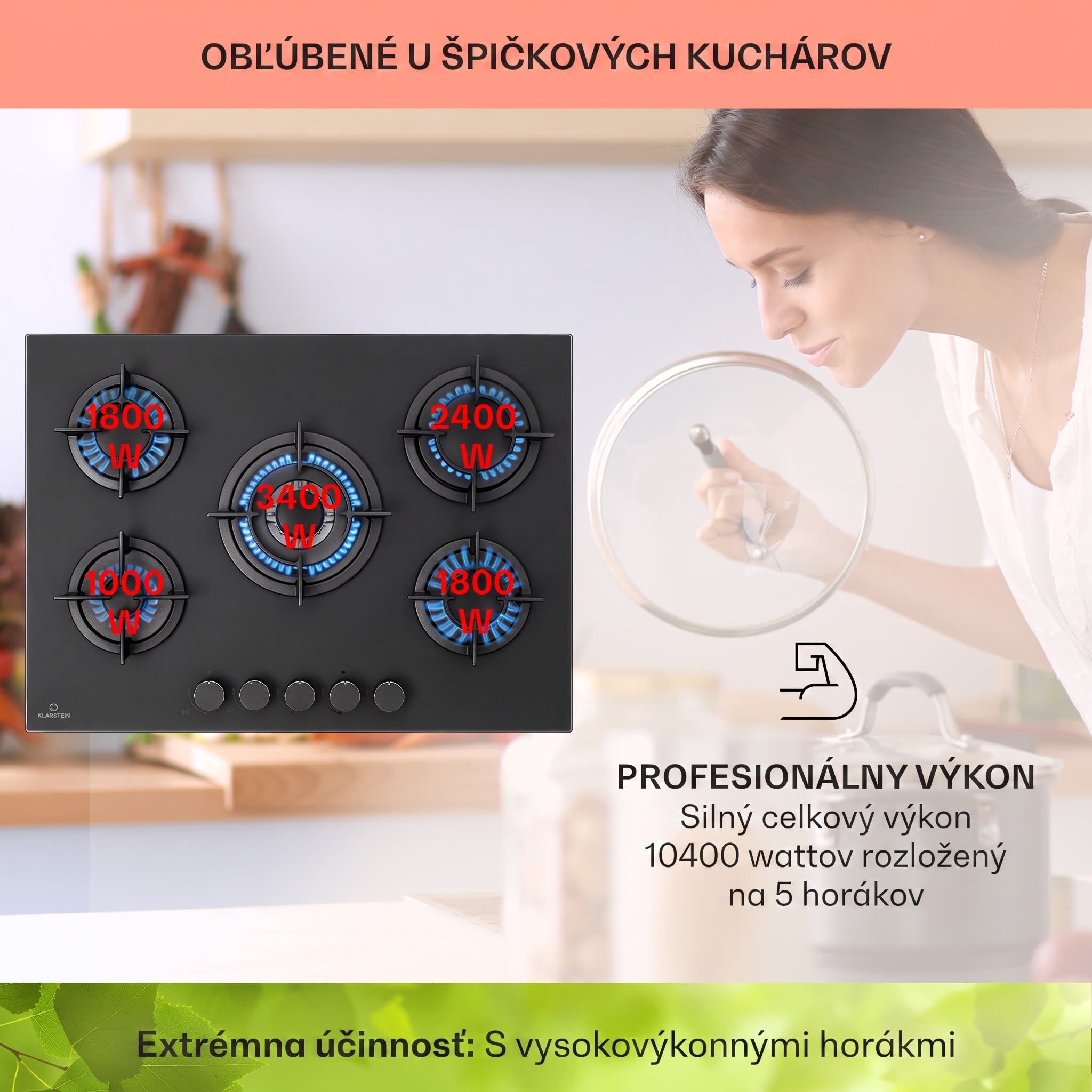 Klarstein Firetale, plynová varná doska, 5 hliníkových horákov, 70 cm, vrátane hadice a redukčného ventilu – Obrázok 2
