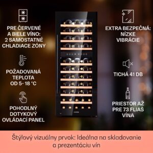 Klarstein Barossa 73 Uno, vinotéka, 192 l, 2 zóny, 73 fliaš, dotykový displej