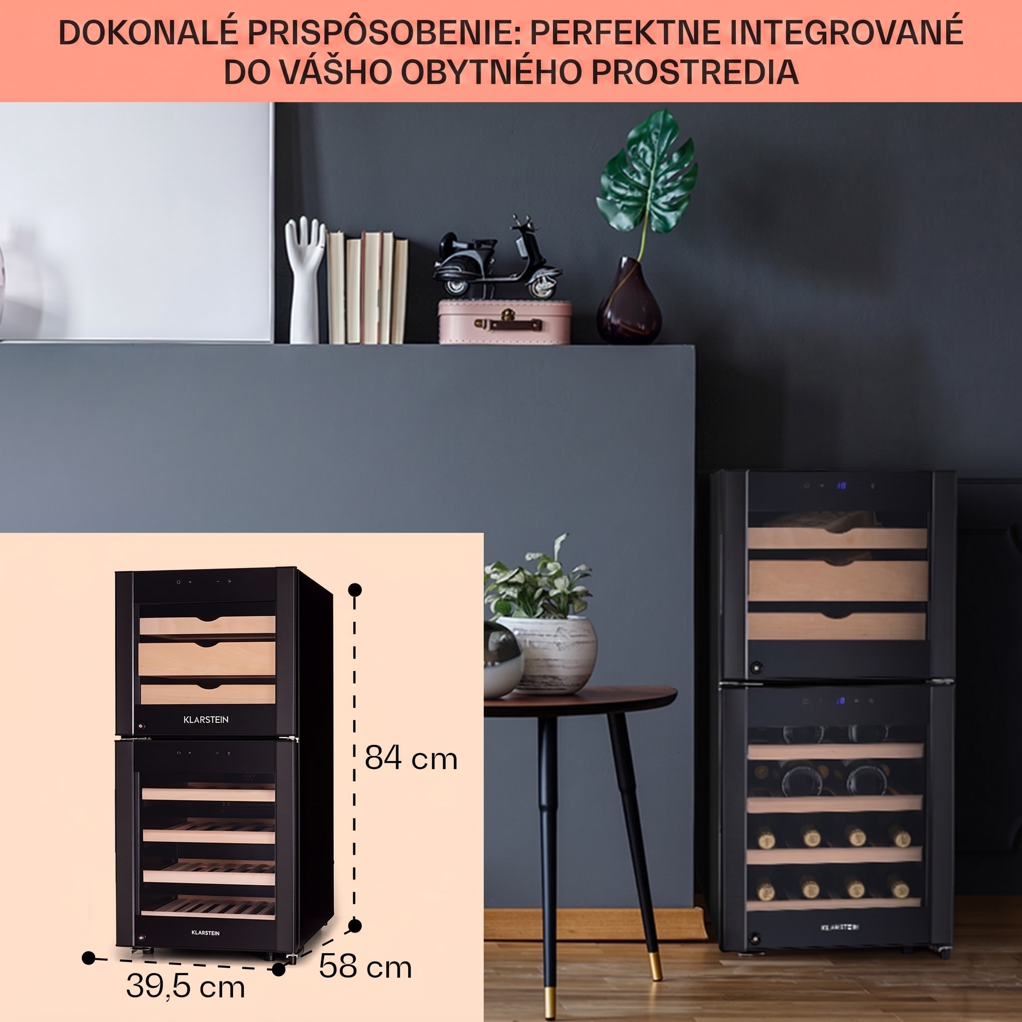 Klarstein El Dorado 89, chladnička na víno a syr, 89 l, 2 zóny, dotykový displej, LED – Obrázok 5